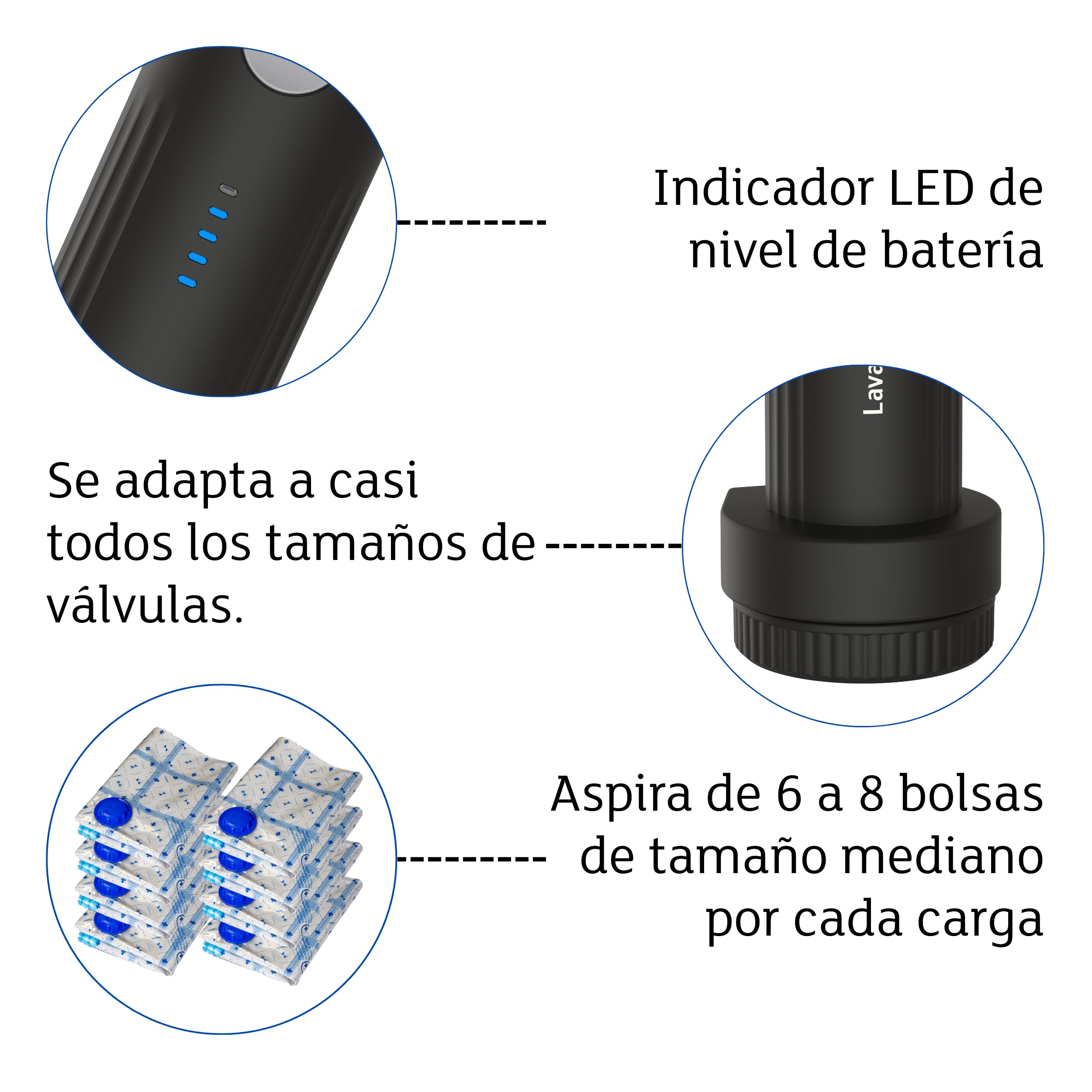 Lavatelli VAC-U-PUMP – Bomba de Vacío Eléctrica Inalámbrica 25W | Recargable USB-C 127g | Para Bolsas Vacío Ropa, Maleta y Armario | Compatible con Ryanair, Vueling y easyJet Equipaje de Mano — view 9