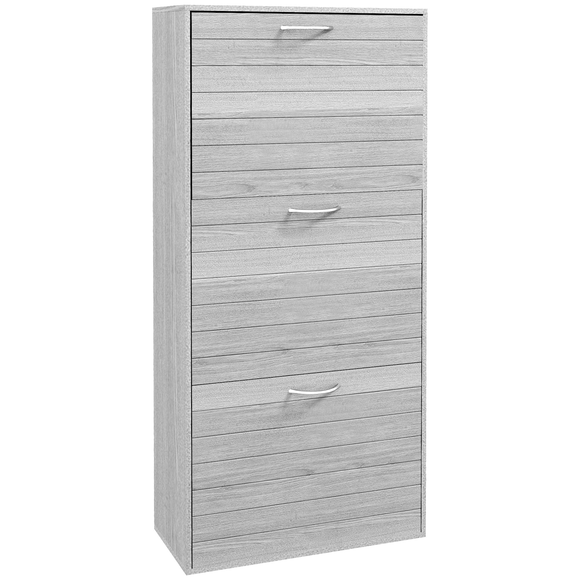 HOMCOM Narrow Shoe Cabinet, Slim Shoe Storage Cabinet with 3 Flip Drawers, 12 Pair of Shoes Organizer Hallway Entryway, Grey