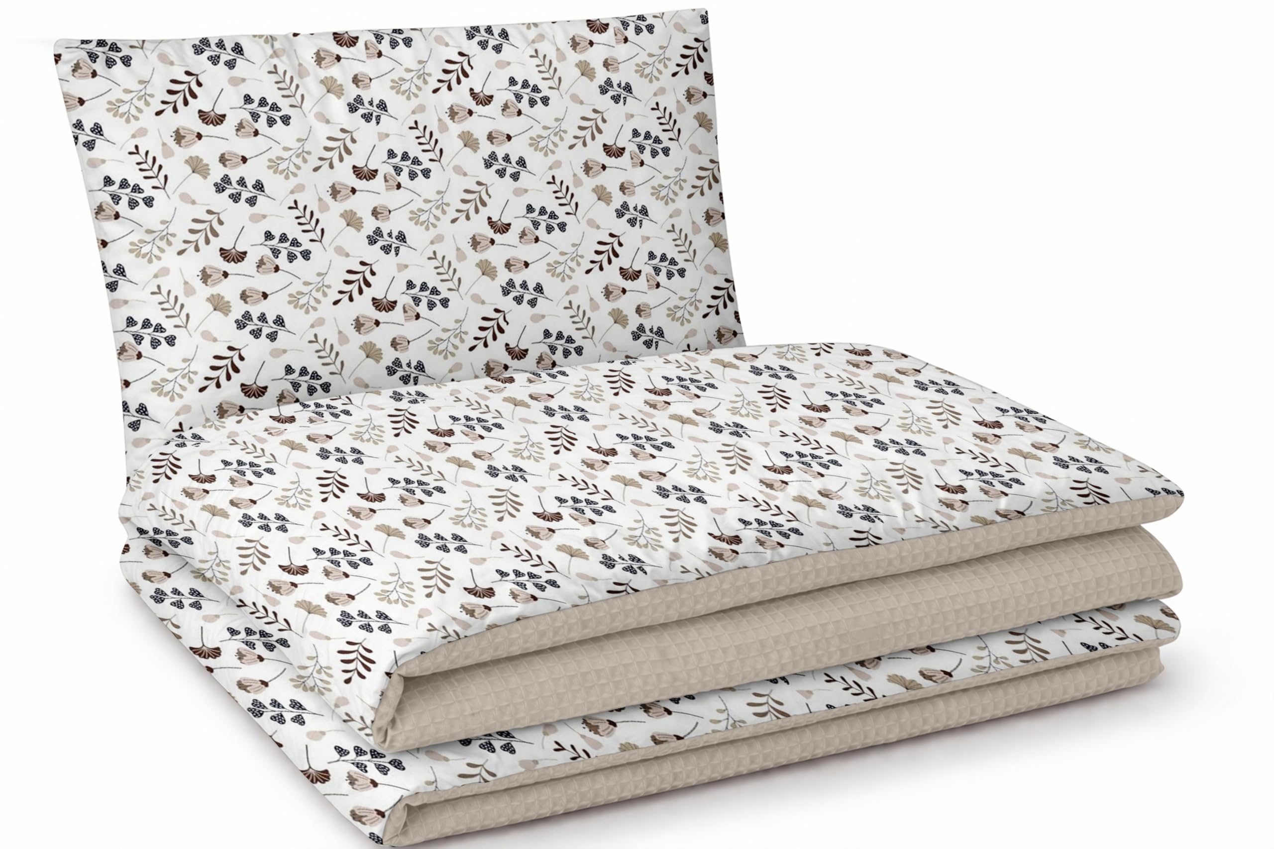 Babynest Nestchen Baby Set für Neugeborene – 5-teilig – Kuschelnest aus 100% Baumwolle & Waffelpique – Babykokon tragbar – für Babybett, Kinderbett & Kinderwagen – OEKO-TEX - Zweige und Sand