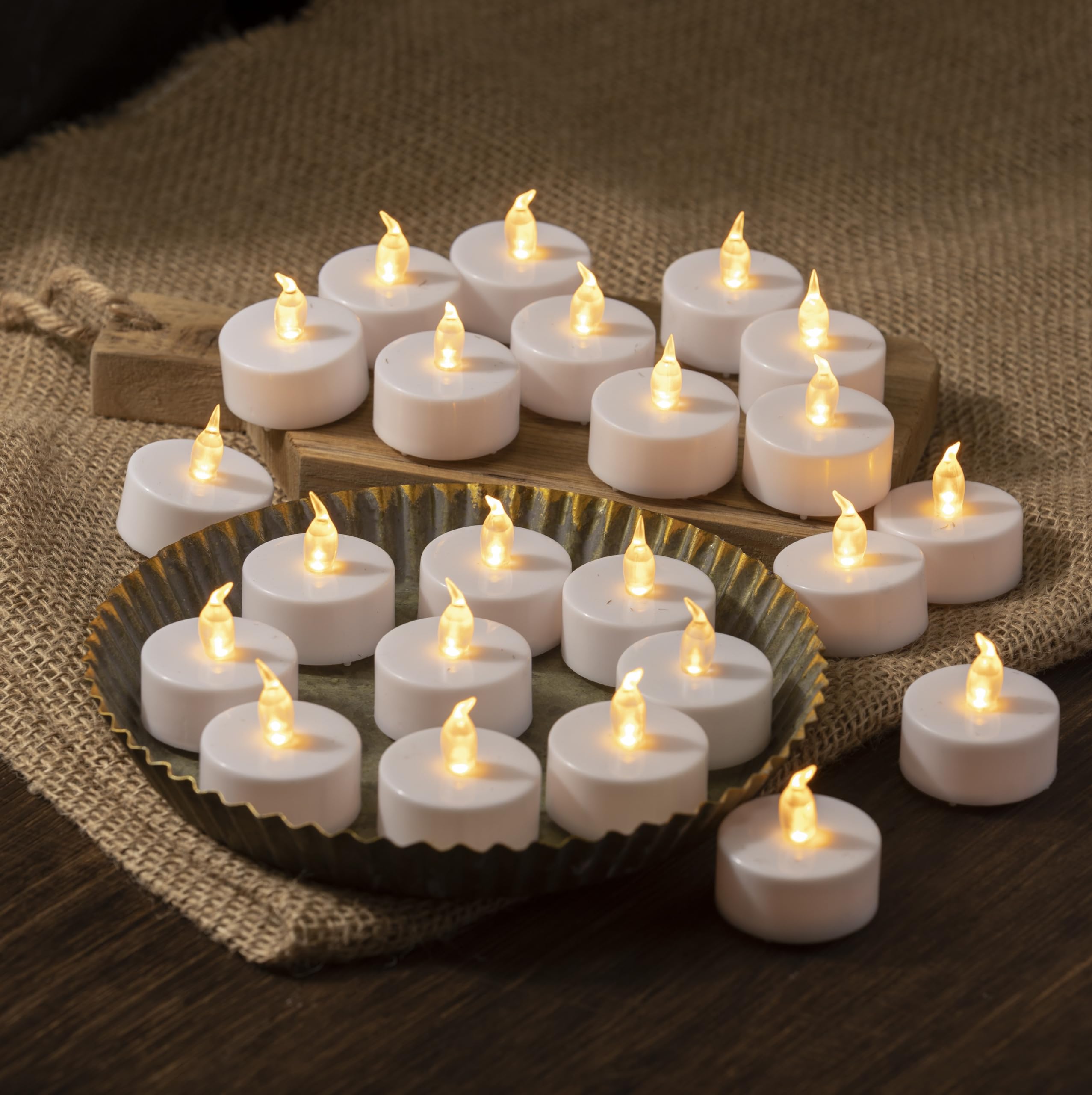 Battery Operated Tea Lights, 24 Pack LED Tea Lights,Realistic Tea Lights Candles, Flickering Electric Tealights Candles, Flameless Tea Candles, Decoration for Christmas&Wedding (Yellow)