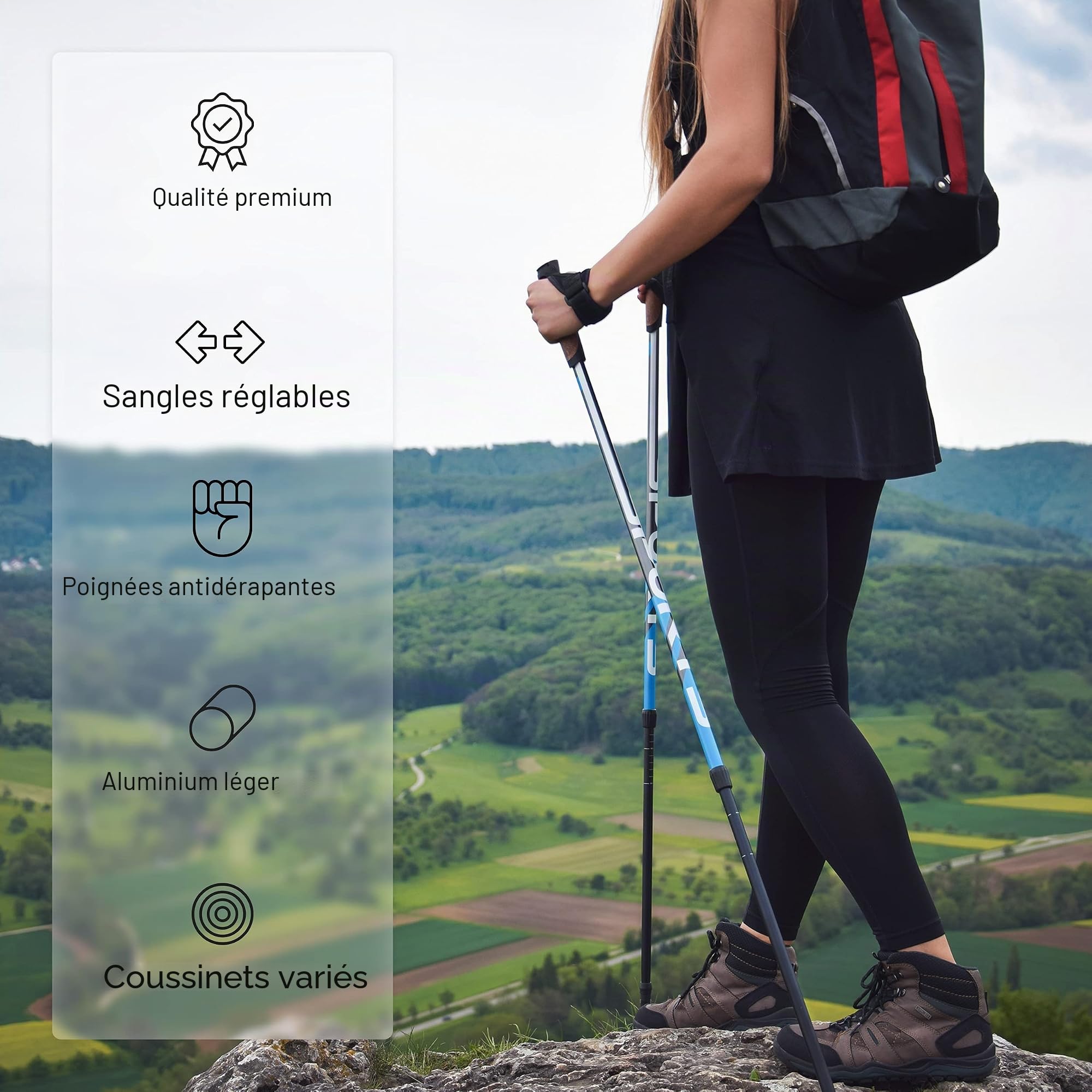 Bâtons de marche nordique Premium - Haute Qualité - ultra-léger - Walking Sticks