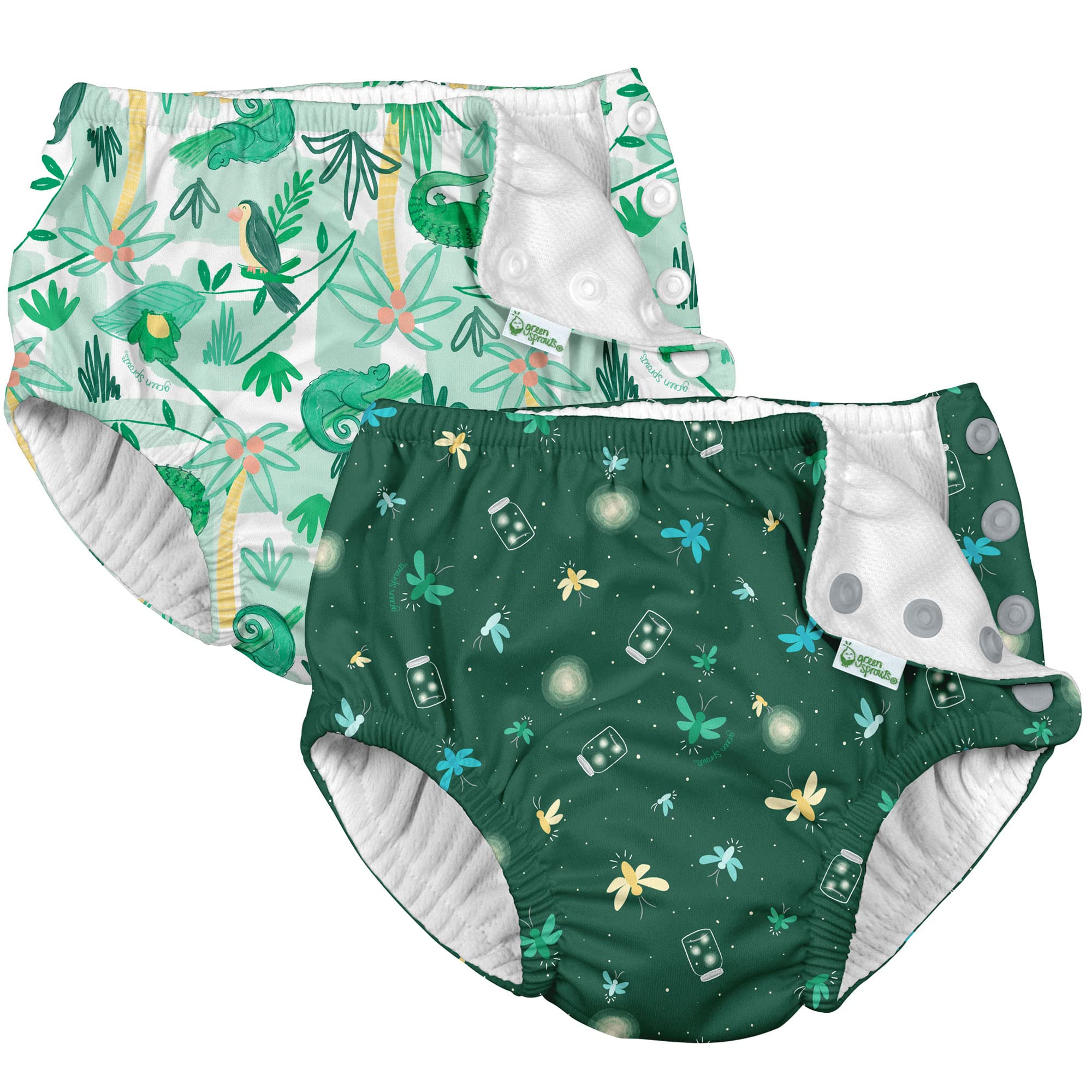 i Play 2 Pack Boys Reusable Baby Swim Diapers Green Fireflies and Tropical Jungle 6 Months