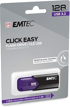 Emtec Click Easy B110 USB 3.0 (3.2) Flash Drive 128 GB External Storage - Purple, Black