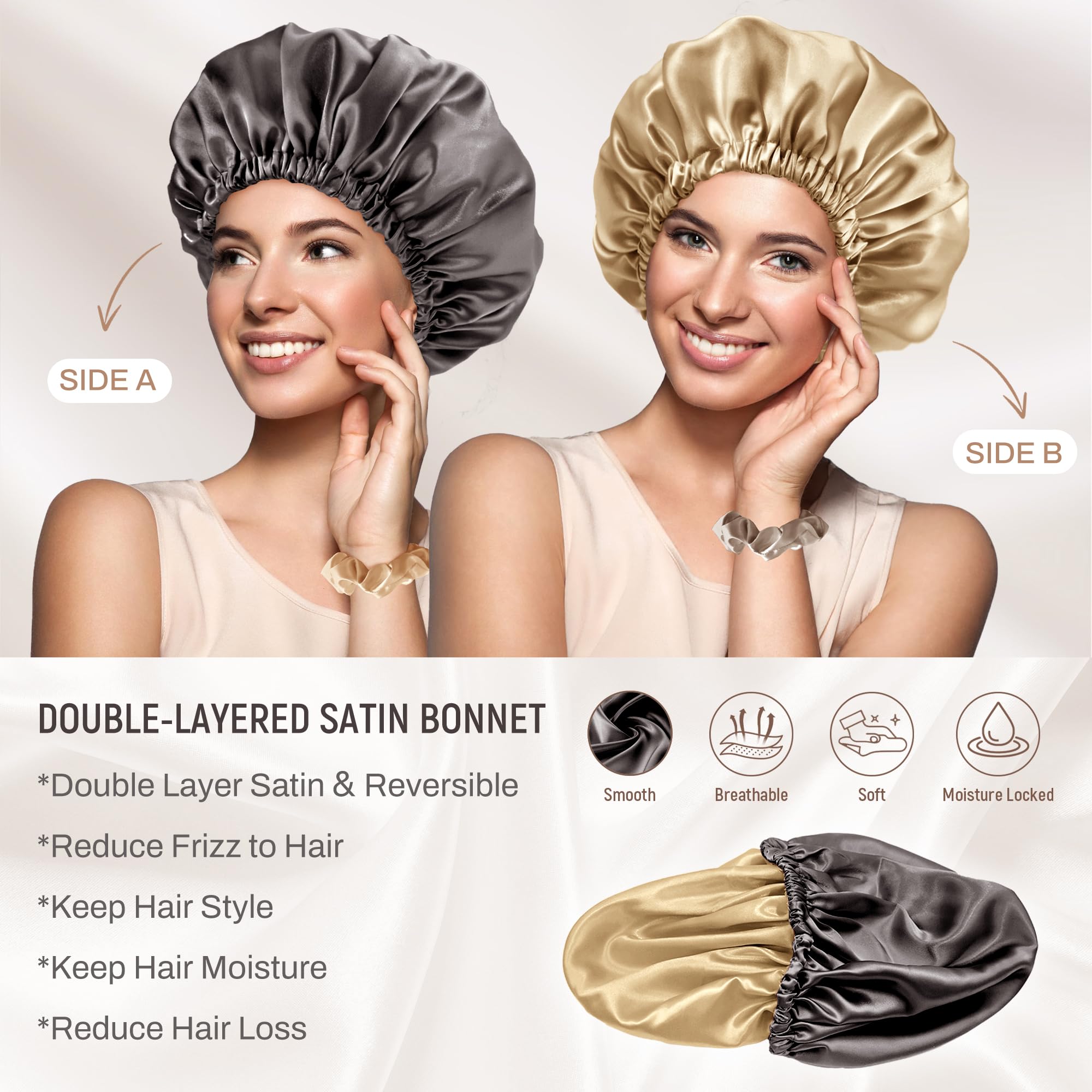 BONNET QUEEN Dual-Layer Reversible Silk Sleep Bonnet with Adjustable Elastic Band - Image 2