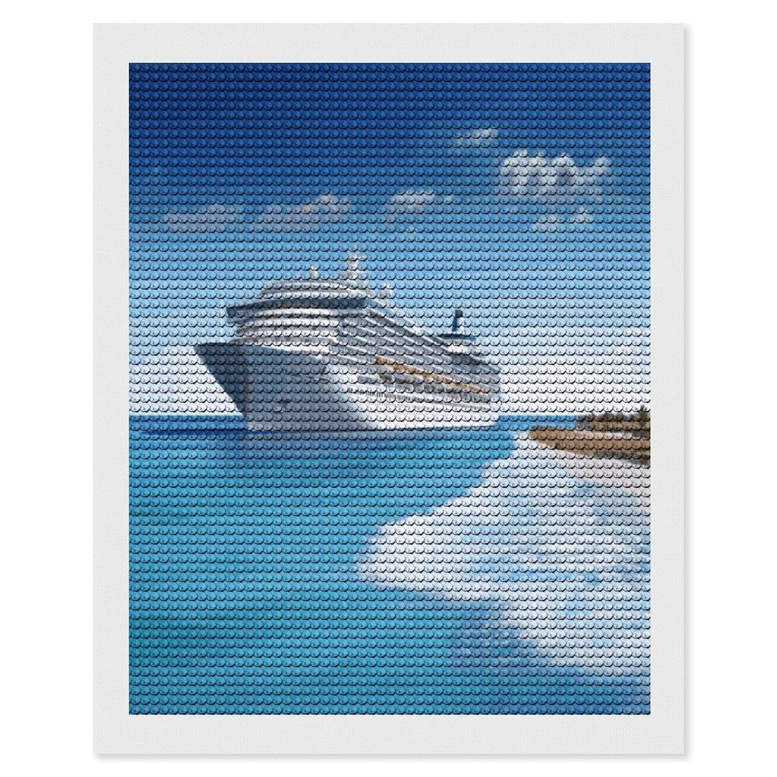 MUSM Seaside Cruise Ship Diamond Painting Kits for Adults DIY Round Paint with Diamonds Pictures Personalized Diamond Photo Art Full Drill for Beginners Wall Decor Gifts