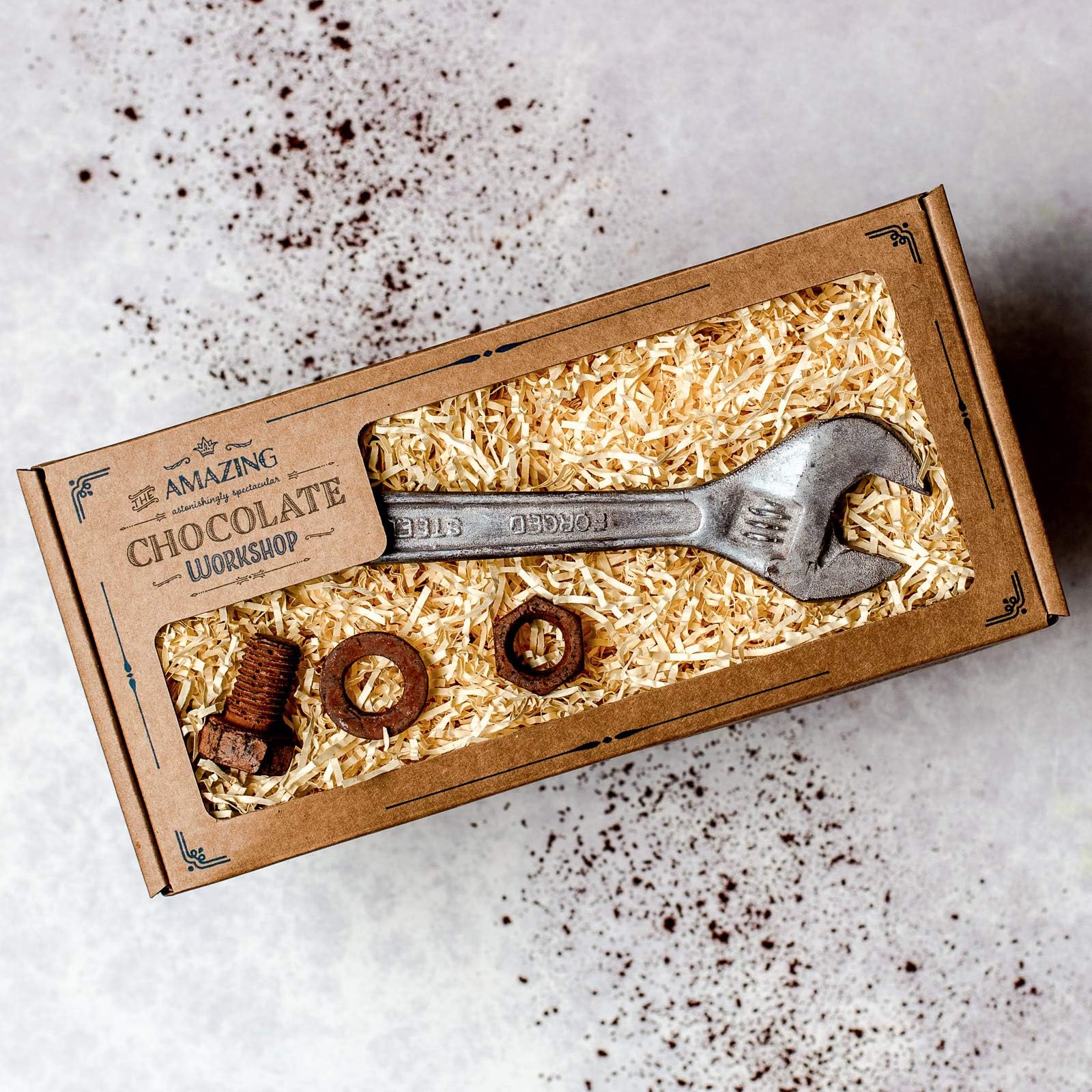 Luxury Hand-Made Chocolate Tools - Realistic Adjustable Spanner, Small Nut, Bolt & Washer Gift Box - DIY Enthusiast Gift Box - Realistic Tools-Vegan Chocolate Gifts for him