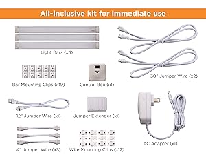 BLACK+DECKER LED Under Cabinet Lighting Kit, 3-Bars, 9 Inches Each, DIY Tool-Free Installation, Warm White, 2700K, 1080 Lumens, 15 Watts, Home Accent (LEDUC9-3WK)