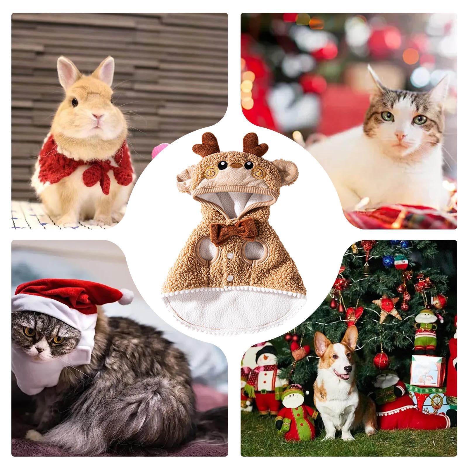 Déguisement De Noël Pour Chien Et Chat (Taille M) - Cape Rouge à Fausse Fourrure Blanche - Cadeau Festif Pour Animal