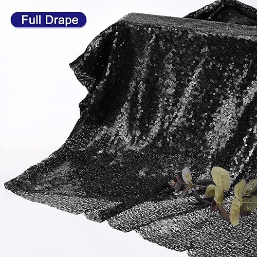 Miniatura 5 de MECCANIXITY Tela de lentejuelas negra, 5 yardas de longitud y 4.2 pies de ancho, tela de malla de lentejuelas brillantes para decoración de ropa de