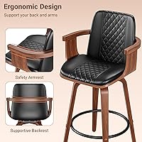 Vista 5 de Bar Stools Set of 2, 26" Bentwood Barstools with Arms, Mid-Century Modern Counter Height Swivel Bar Chairs, PU Leather Barstools with Back &