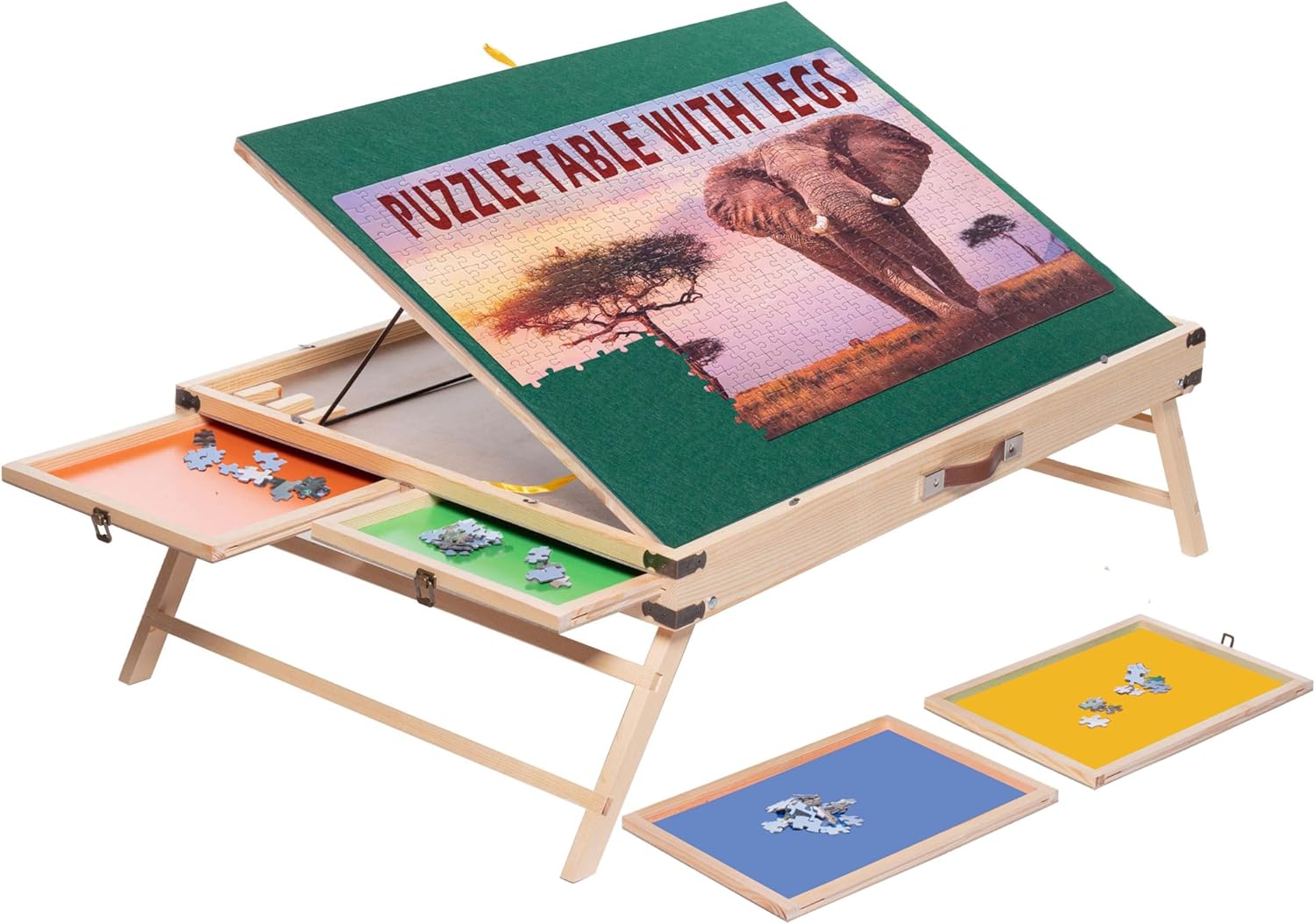Puzzle Table with Legs, Portable Wooden Jigsaw Folding