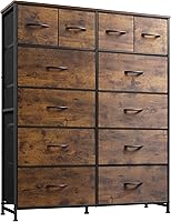 WLIVE Tall 12-Drawer Fabric Dresser for Bedroom & Closet - Steel Frame, Wood Top, Rustic Brown Storage Organizer