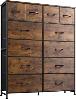 WLIVE Tall 12-Drawer Fabric Dresser for Bedroom & Closet - Steel Frame, Wood Top, Rustic Brown Storage Organizer