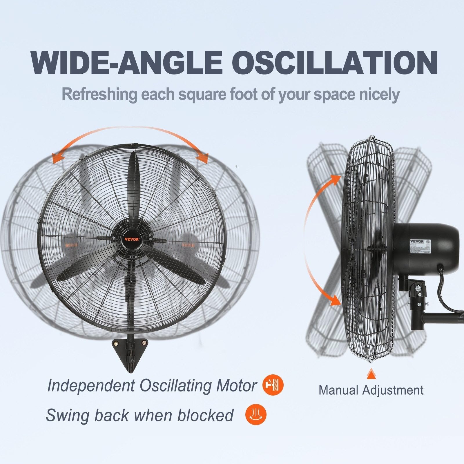 VEVOR Ventilatore da Parete, 61,6 cm 3 Velocità ad Alta Velocità, Ventilatore da Parete Industriale Oscillante Impermeabile 115 W Commerciale o Residenziale per Magazzino, Serra, Officina, Nero