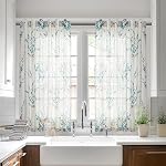 MYSKY Home Floral Linen Curtains 84 Inch Long Set of 2 for Living/Dining Room Semi Sheer Light Filtering Farmhouse Flower Patterned Back Tab Drapes, Yellow and Blue, W50 Each Panel