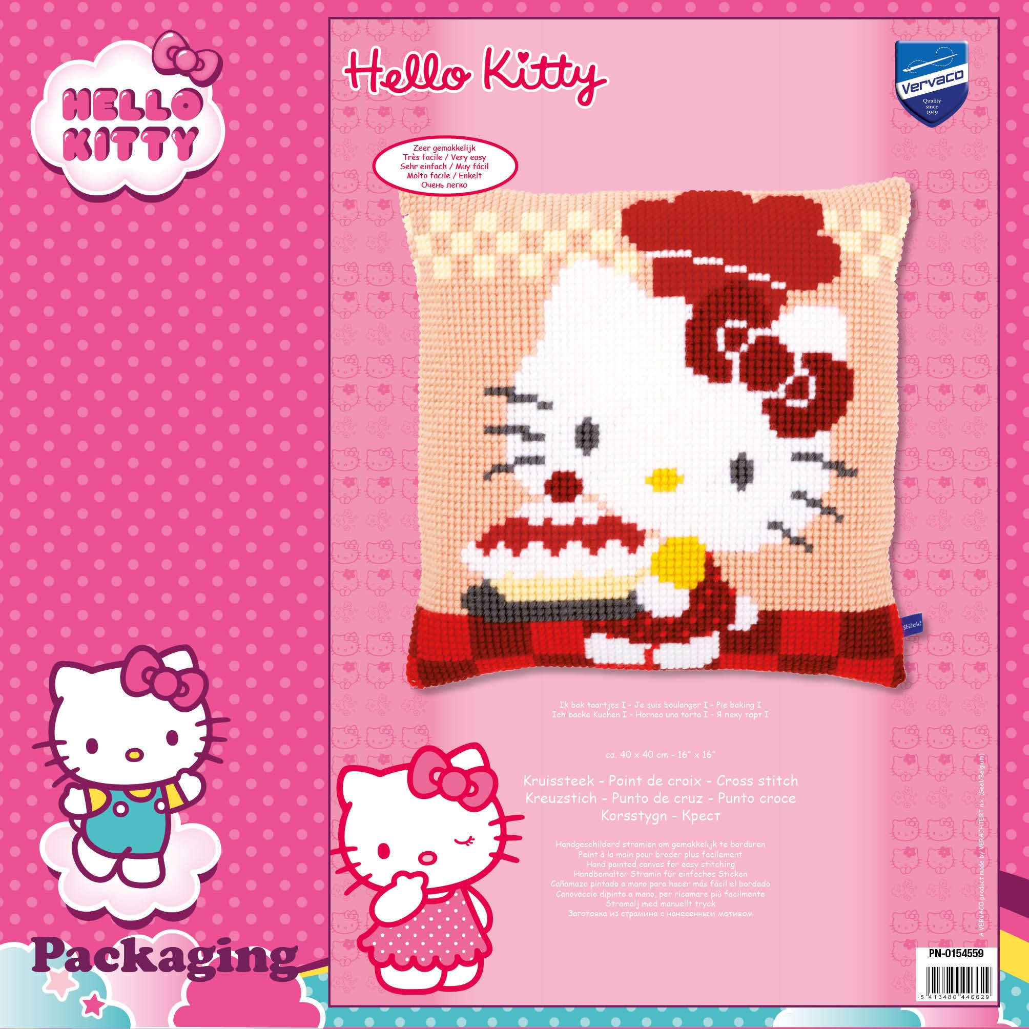 Vervaco Hello Kitty Kissen-Stick-Set – Langstich, Ca. 25x25 Cm, Inkl. Garn & Anleitung, Bastelset Für Anfänger