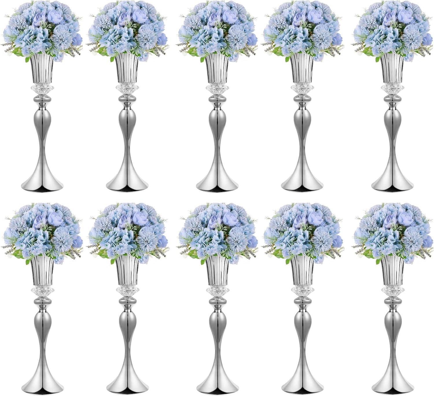 metal trumpet wedding flower vases, 22" tall elegant table centerpiece vases, gold flower arrangement stands for anniversary ceremony birthday party event wedding home decoration (silver, 22"-10pcs) silver 22"-10pcs