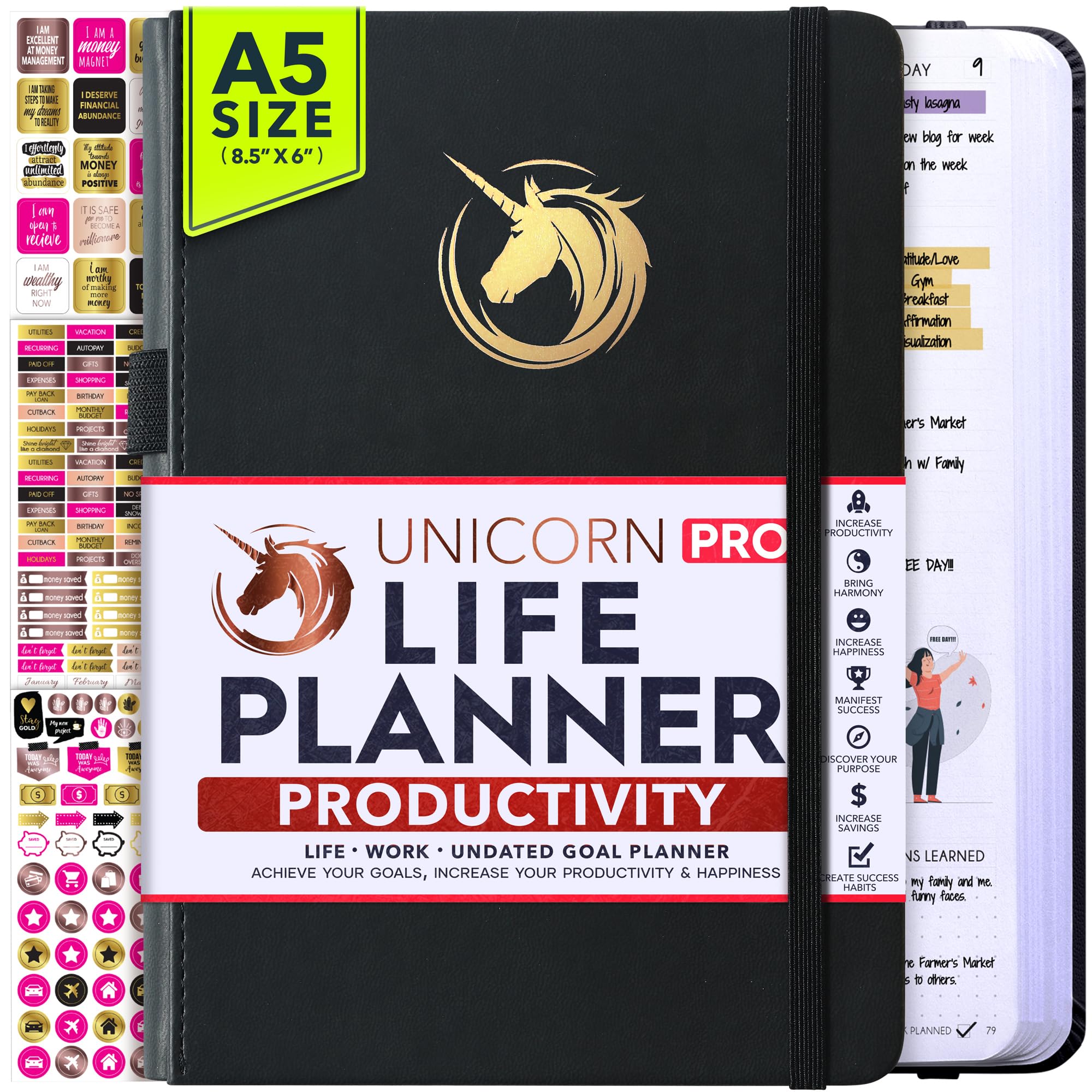 Life Planner - Undated Daily, Weekly &amp; Monthly Planner with Budget Section | A 12 Month Journey to Increase Productivity &amp; Happiness | Life Organizer &amp; Gratitude Journal - Horizontal Format