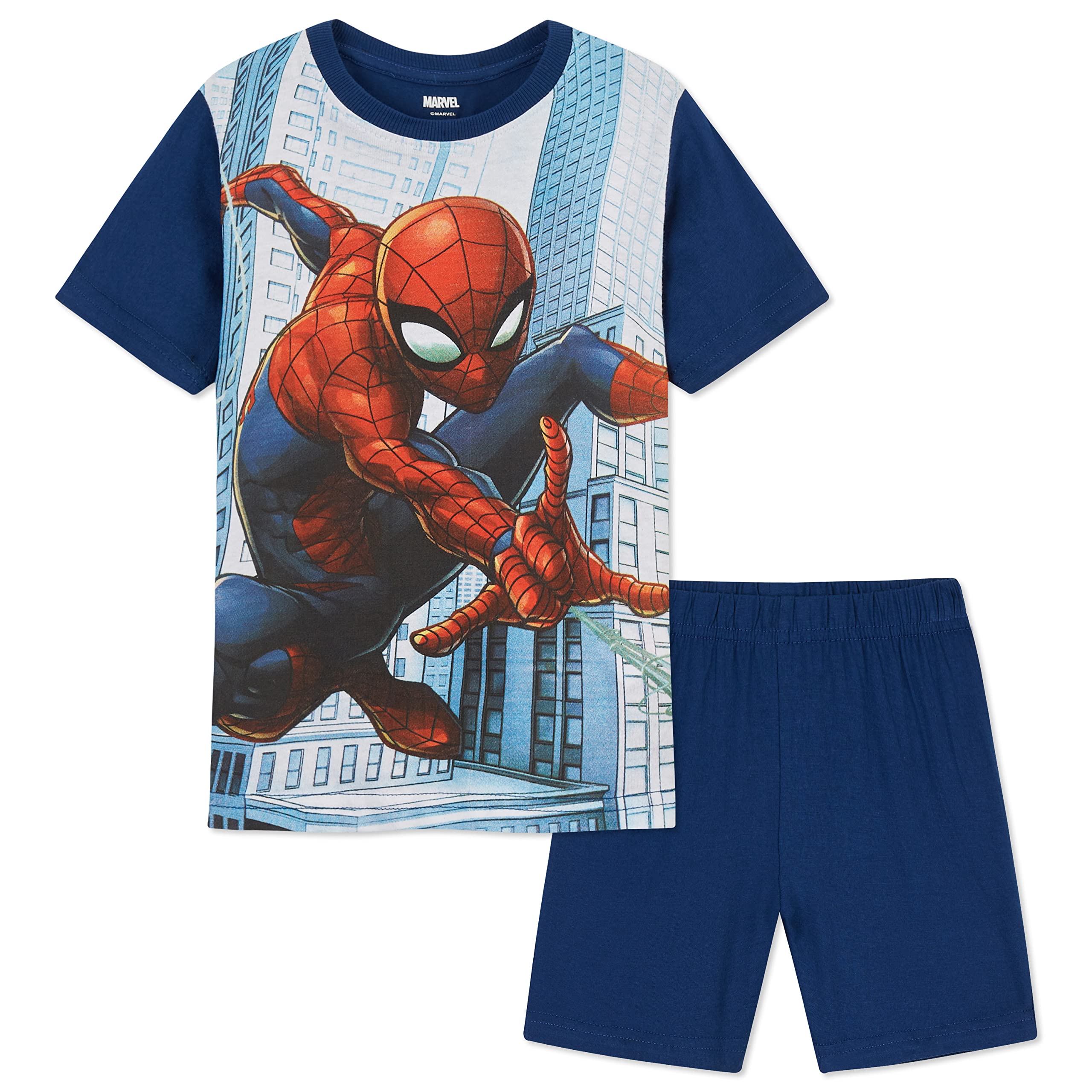 Marvel Pijama Niño Verano, Conjunto Pijama Niño Corto Merchandising Oficial Regalos para Niños y Adolescentes Edad 3-14 Años Spiderman Hulk Capitán América