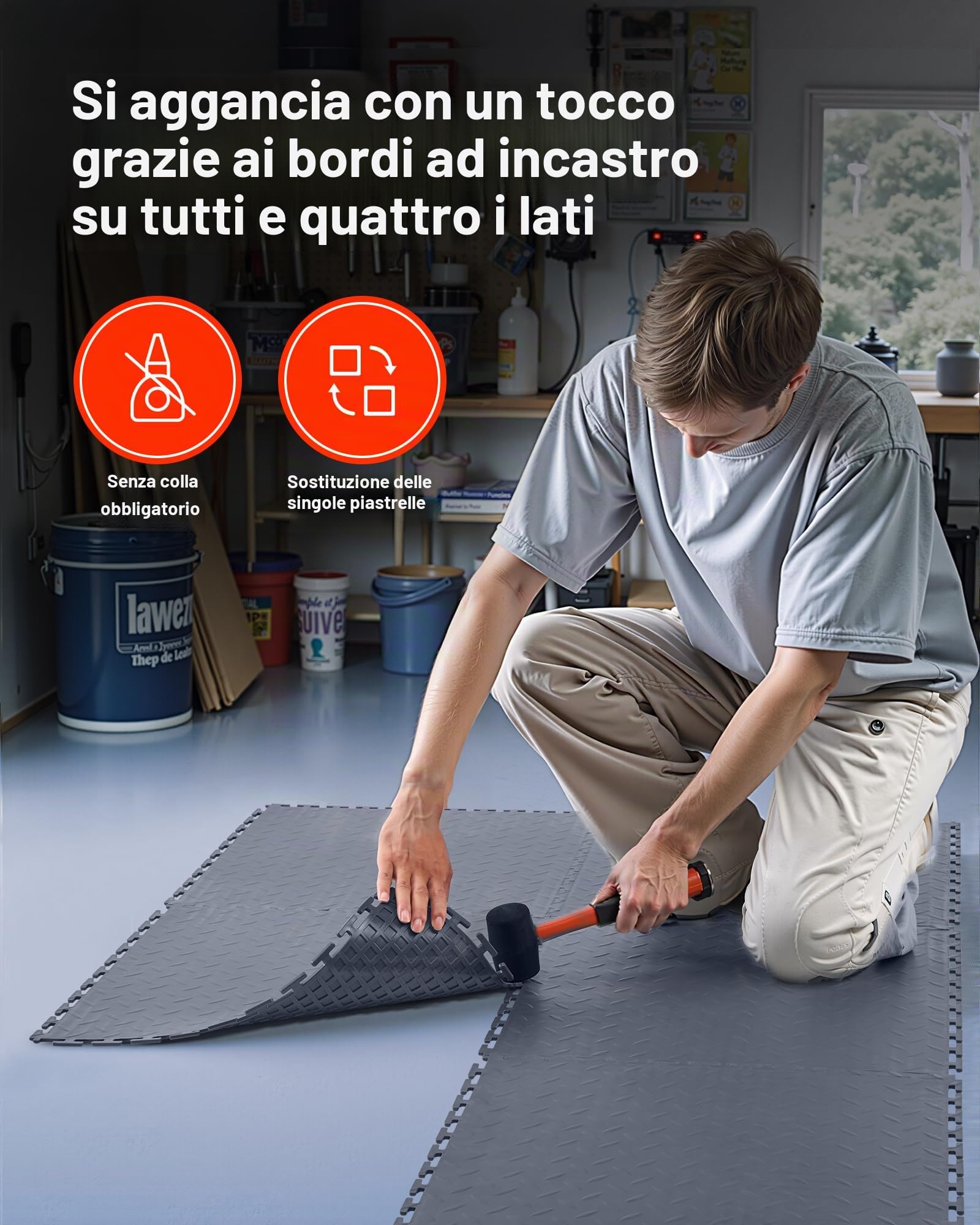 VEVOR Piastrelle per Pavimenti da Garage, Confezione da 8 Piastrelle Modulari a Incastro da 513 x 513 x 5 mm, Tappetini Antiscivolo in PVC con Piastra Diamantata per Officina, Grigio Grafite