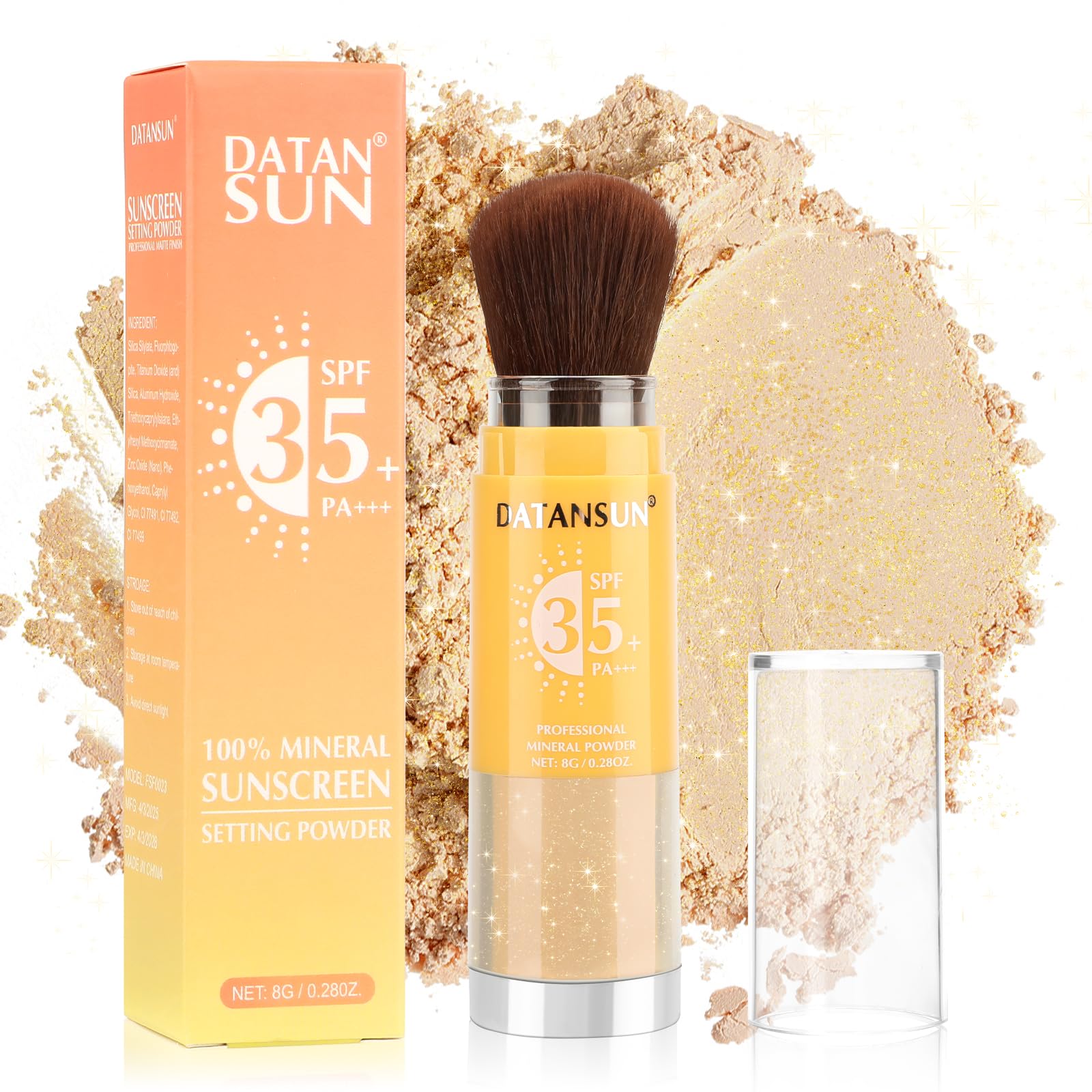 Mineral Powder Sunscreen Setting Makeup - SPF 35 Brush On Sunscreen for Face Scalp Hair Natural Glow Loose