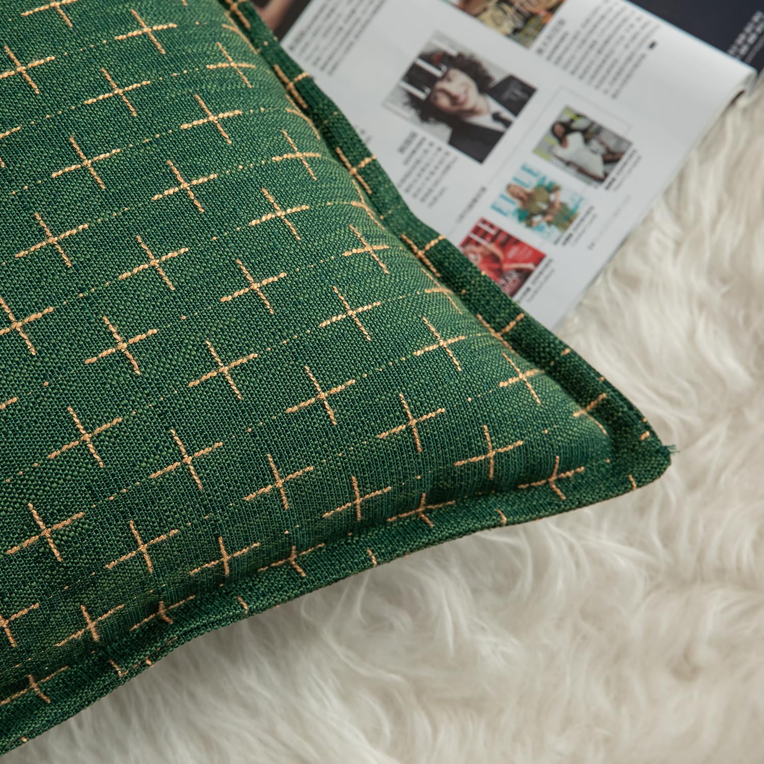 Mandioo Pack of 2 Burlap Linen Cushion Covers Woven Textured Modern Farmhouse Throw Pillow Cases Decorative Couch Sofa Bed Living Room 24 x 24 Inch 60x60 cm Army Green - Image 2