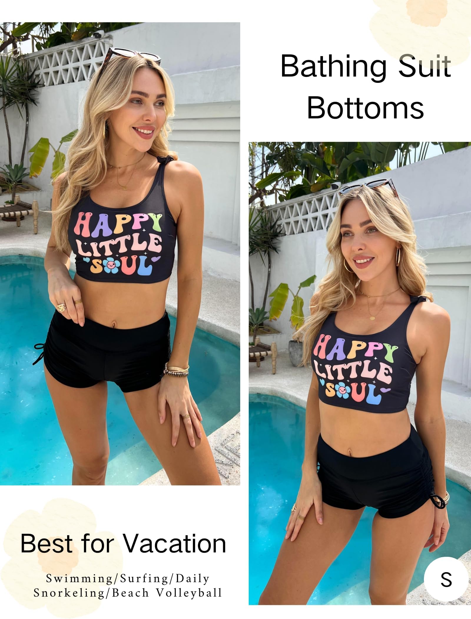 Ekouaer Szorty kąpielowe, damskie, krótkie, szybkoschnące, szorty do bikini, szorty z kontrolą brzucha, moda kąpielowa, S-XXL