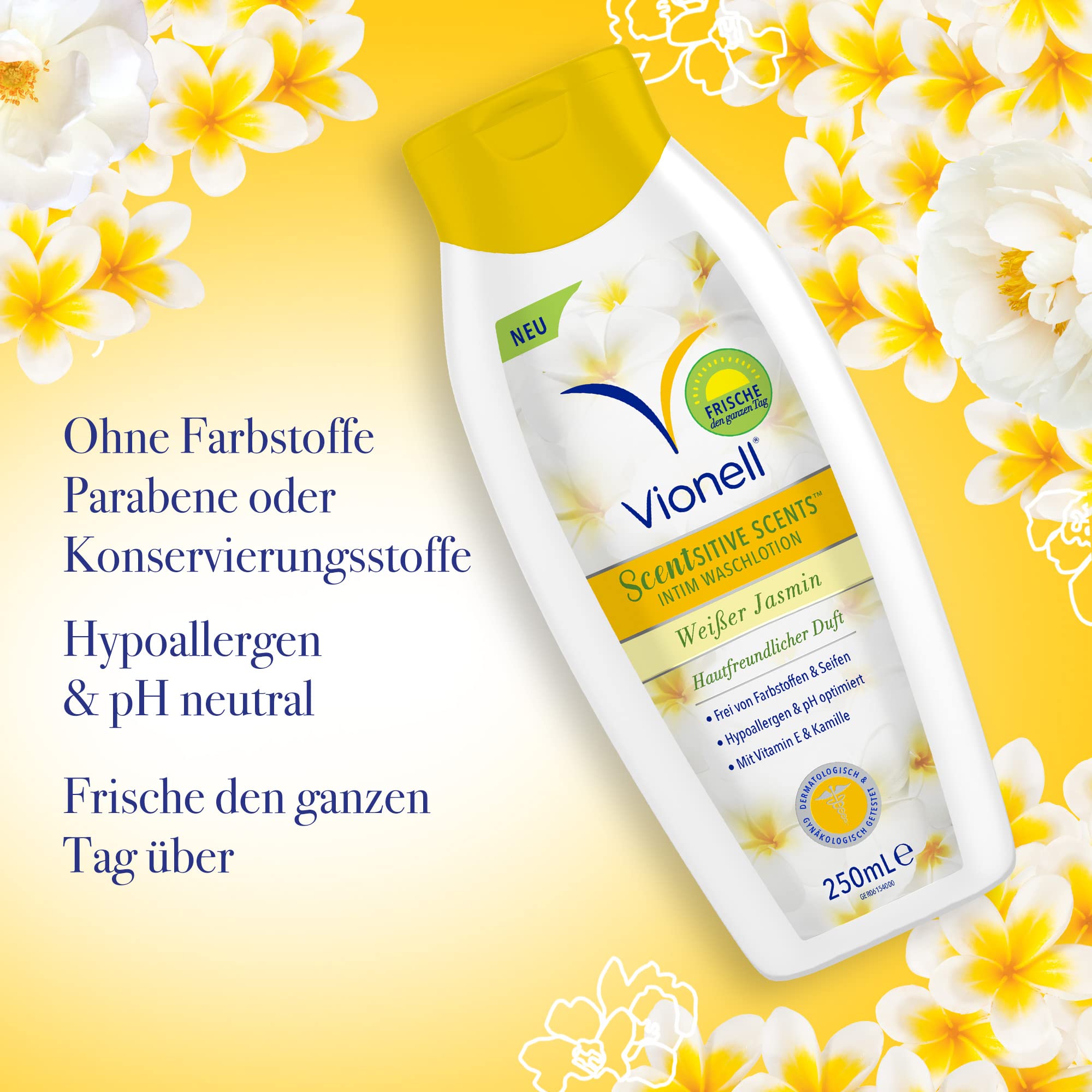 Vionell Scentsitive Scents Daily Feminine balsam do mycia intymnego, do skóry wrażliwej, z witaminą E i rumiankiem, całodzienna świeżość, hipoalergiczny, biały zapach jaśminu, świeżość przez cały