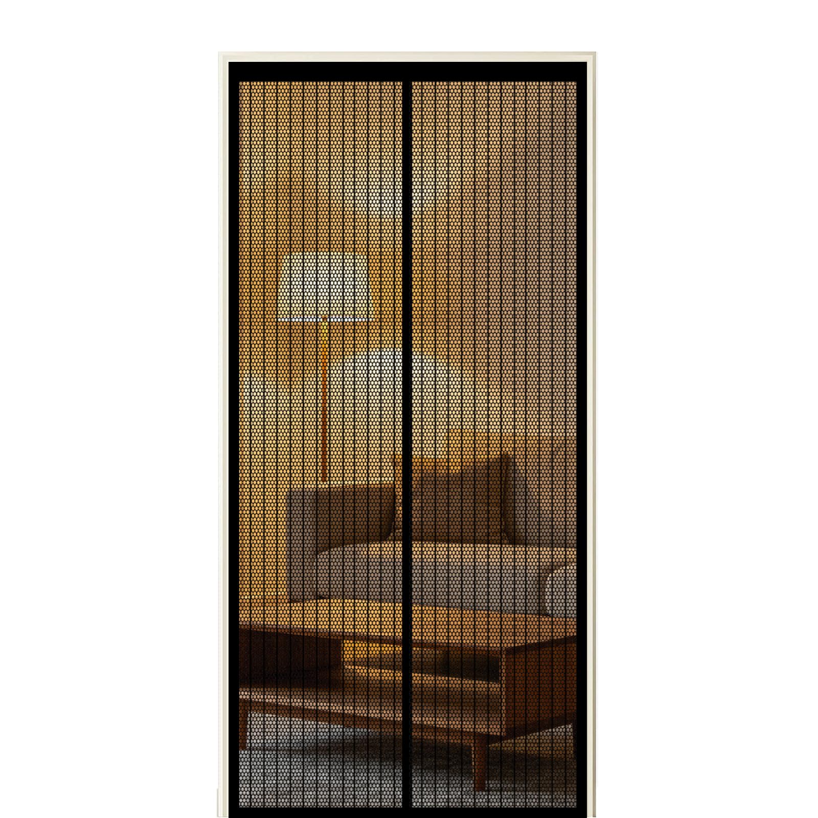 Xuehmin Black Screen Door 150 X 275 Cm Self Sealing Powerful Magnets Heavy-Duty Fly Screen Door With Powerful Magnets & Full Frame Magic Tape Suitable For Patio Doors Balcony Bedroom,