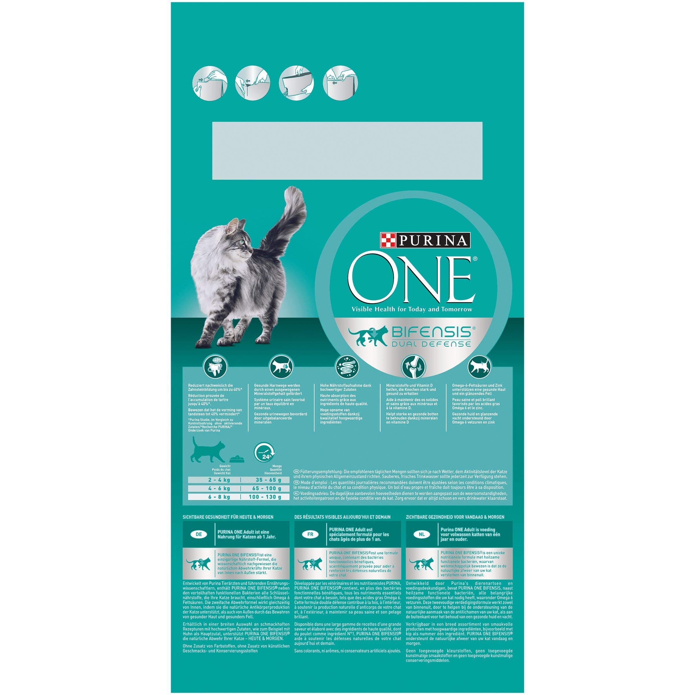 PURINA ONE BIFENSIS Adult Katzentrockenfutter: reich an Huhn, stärkt natürliche Abwehrkräfte, für gesunde Knochen, Haut, Zähne & Harnwege I ab 1 Jahr