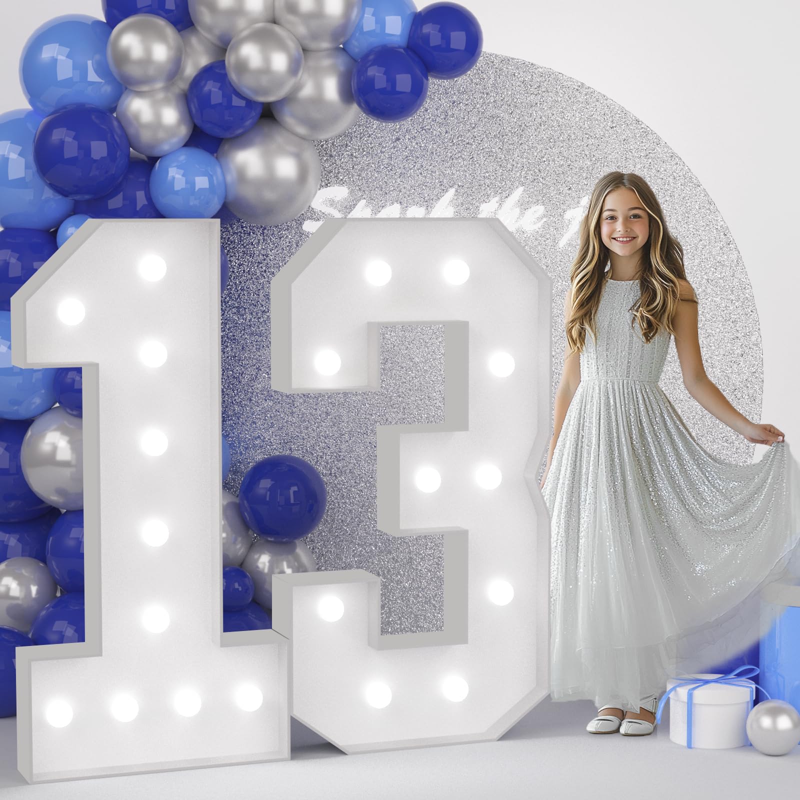 joymuse 4ft 13 marquee numbers, large light up numbers 13 for 13th birthday decorations cool white light number 13 for anniversary birthday party decor
