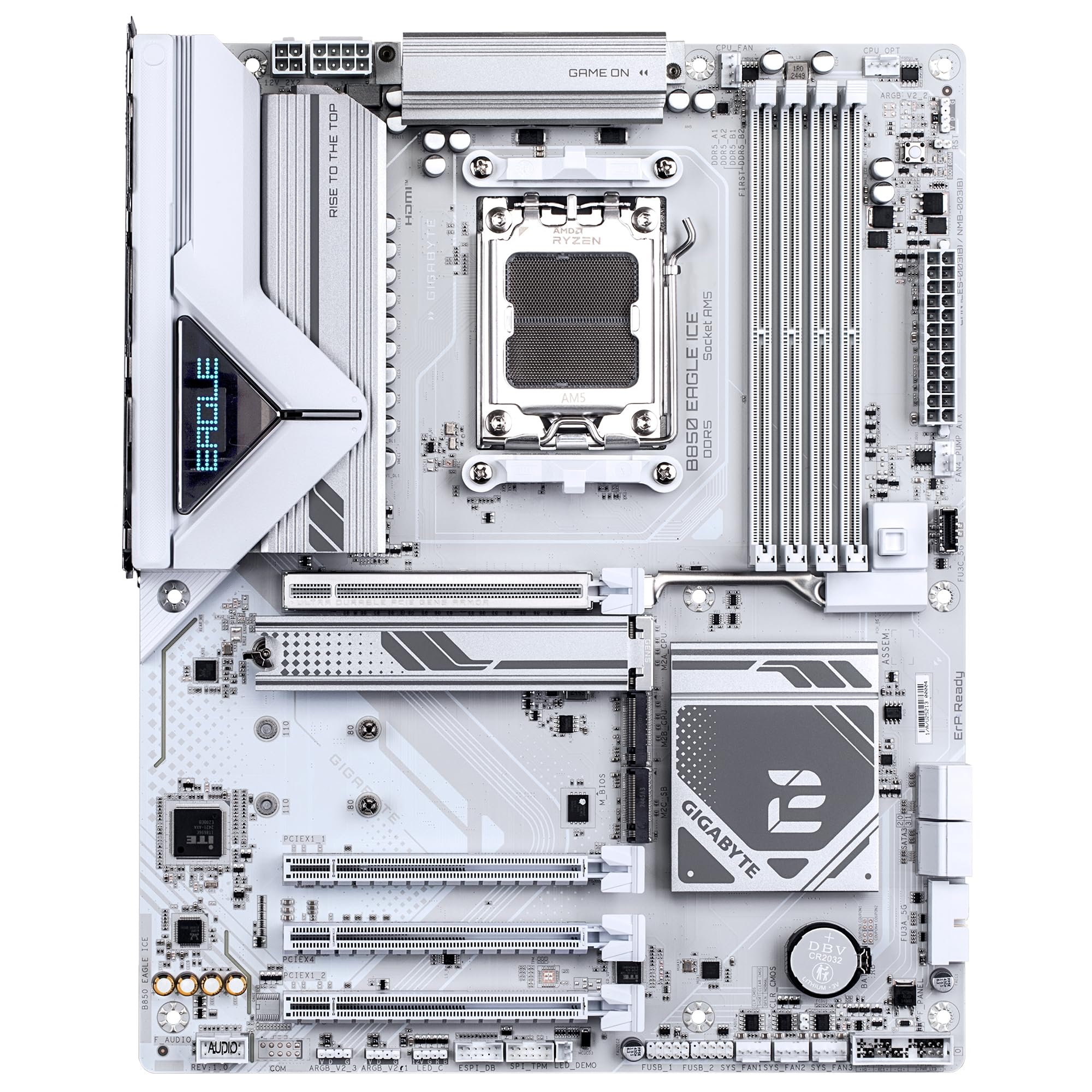 GIGABYTE B850 EAGLE ICE Scheda Madre – CPU AMD Ryzen serie 9000, VRM digitale a 8+2+2 fasi, fino a 8200 MHz DDR5 (O.C), 1 x M.2 PCIe 5.0 + 2 x M.2 PCIe 4.0, LAN 2.5 GbE, USB 3.2 Gen 2