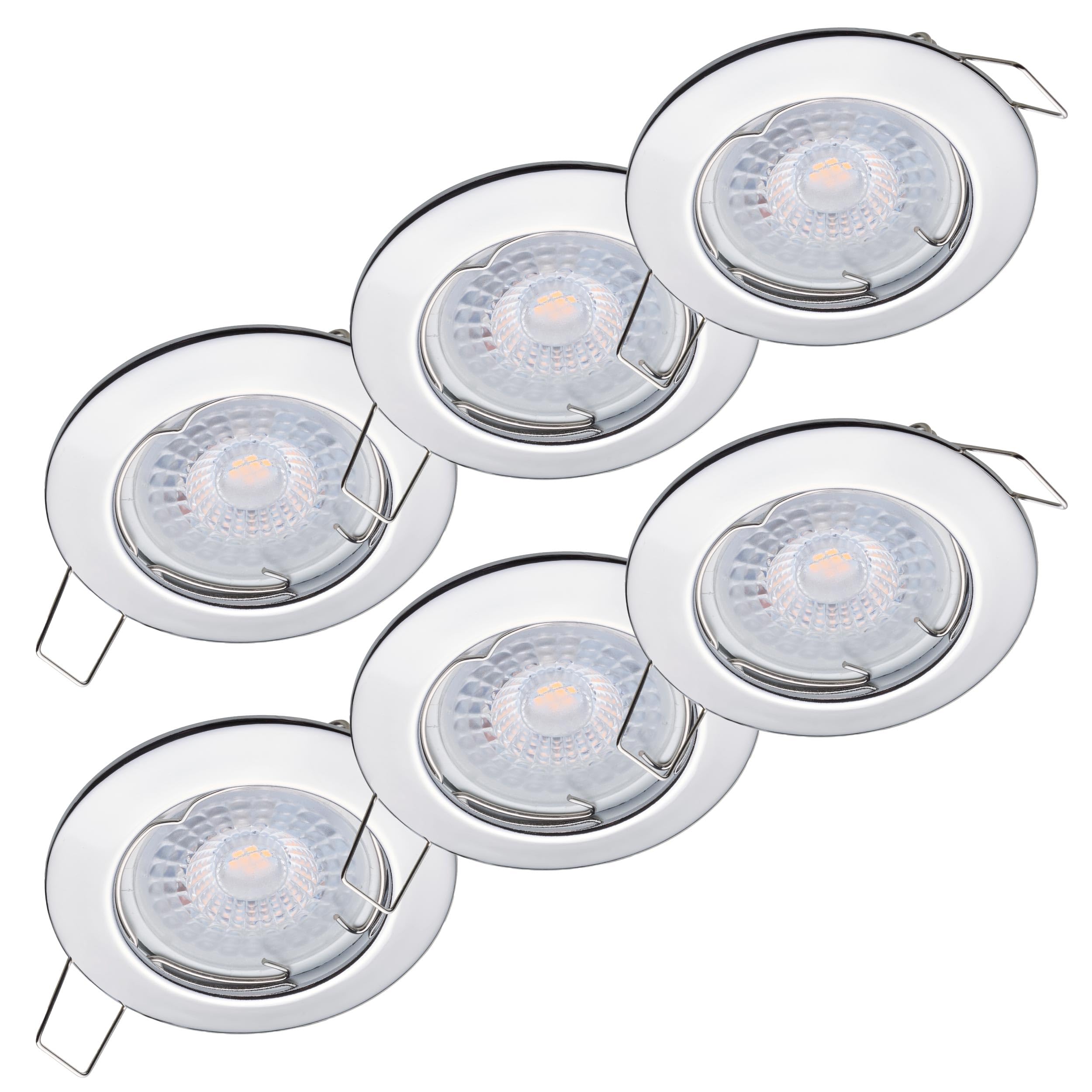 Oktaplex Set 6x Foco Empotrable LED Regulable - 230V Luz de Techo 5W 3000K 380lm Blanco Cálido 110° - Ojos de Buey Techo Cromado 60mm Marco Redondo