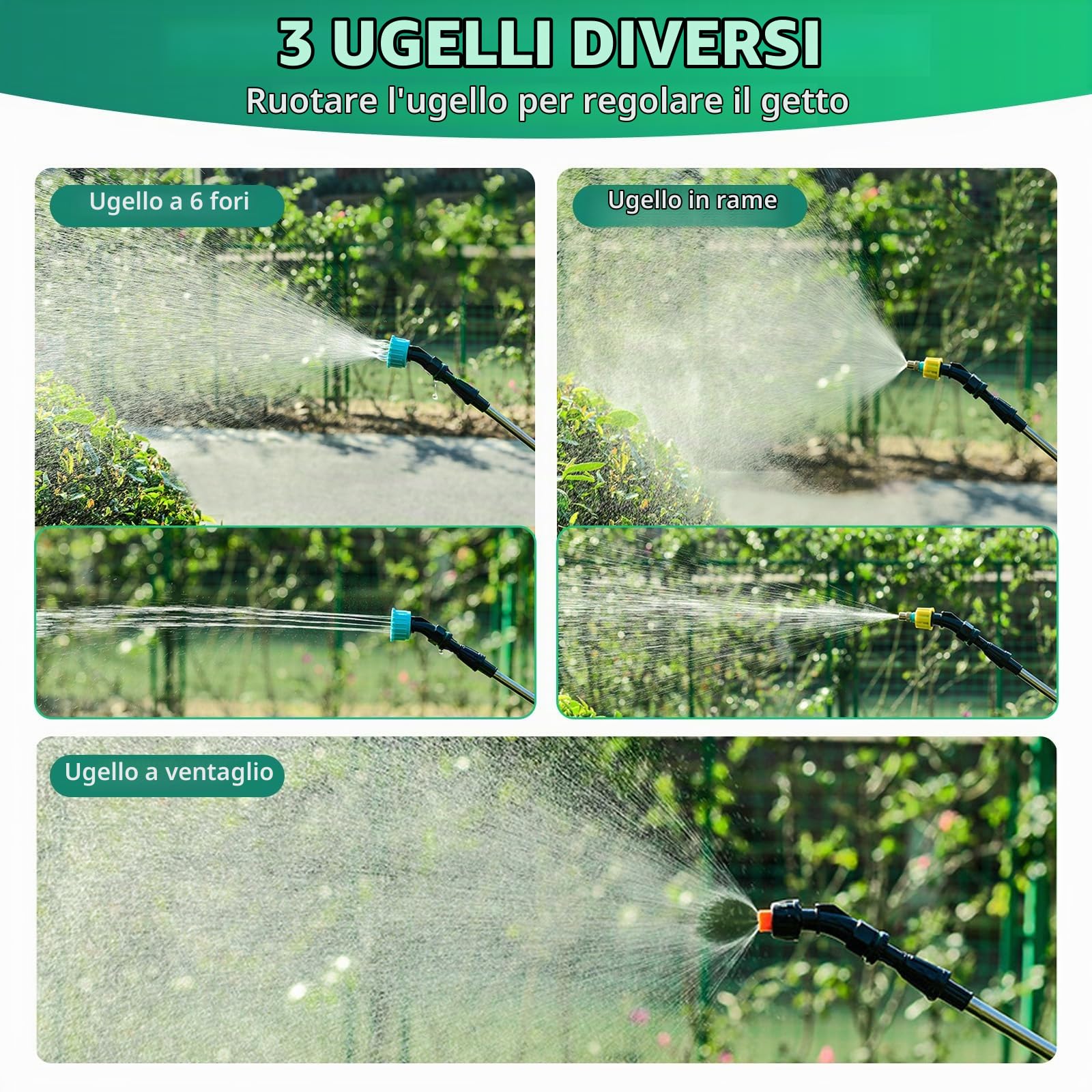 Spruzzatore a Pressione da 8L, Spruzzatore Elettrico con 3 Ugelli Nebulizzatori, Barra Spray Retrattile