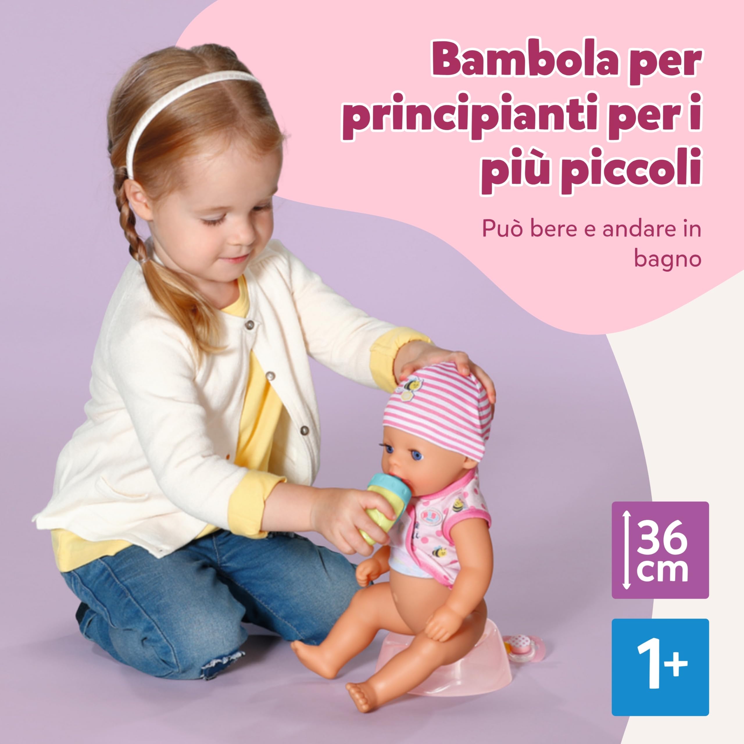 BABY born Lena (Little Baby Girl) - Bambola di 36 cm - 7 funzioni incl. accessori e tutina - Funziona completamente senza batterie - Adatta a bambini a partire da 1 anno