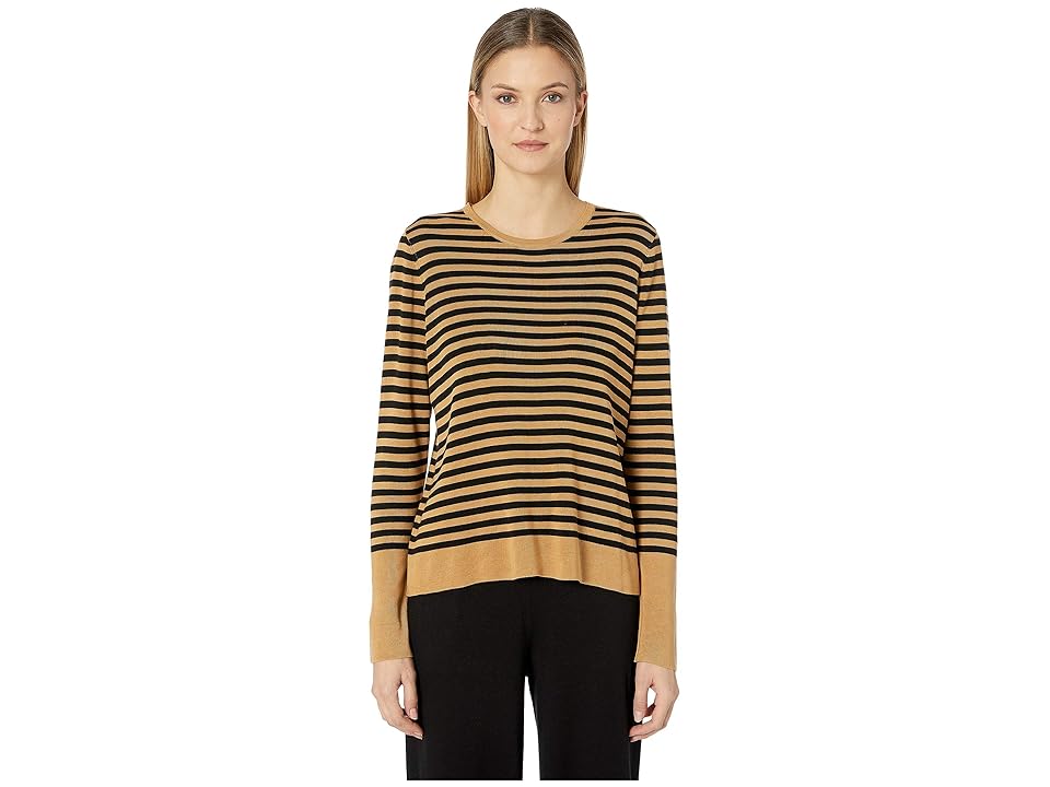 

Eileen Fisher Round Neck Top (Clay/Black) Women's Sweater, Brown