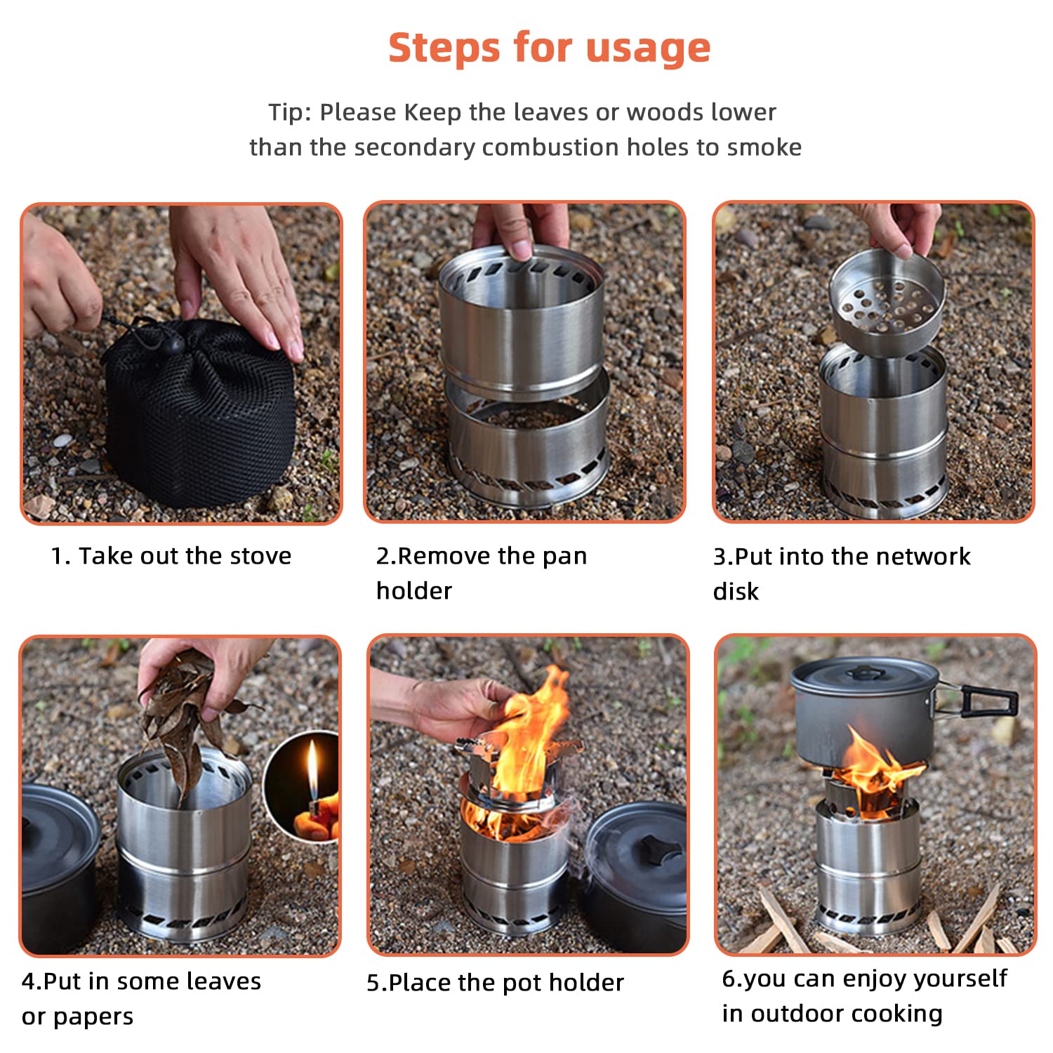 Réchaud De Camping Pliable En Acier Inoxydable – Léger, à Bois, Avec Gril Et Accessoires, Idéal Pour Rando Et Pique-nique
