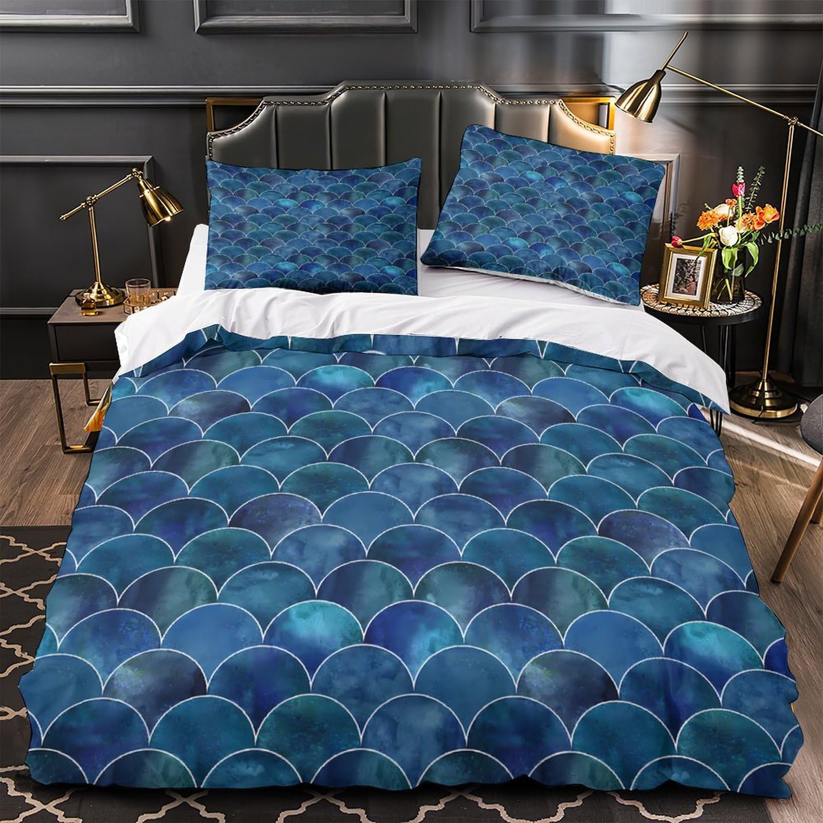 MMDASBVPE Blue Scale Pattern Comforter Cover 3D Print Hypoallergenic 3PCs Bed Linen Hidden Zipper Duvet Cover Extra Soft Breathable for Teens Youth Adults Women Kids Boys Super king（260x220cm）