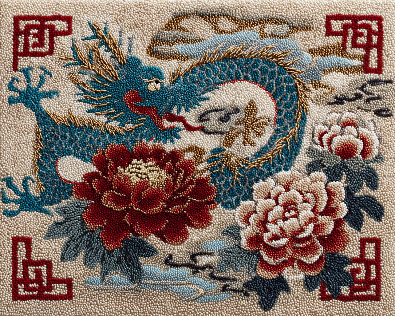 AMBATTERY Carpet Latch Hook Kit Dragon and Peony 90x120cm