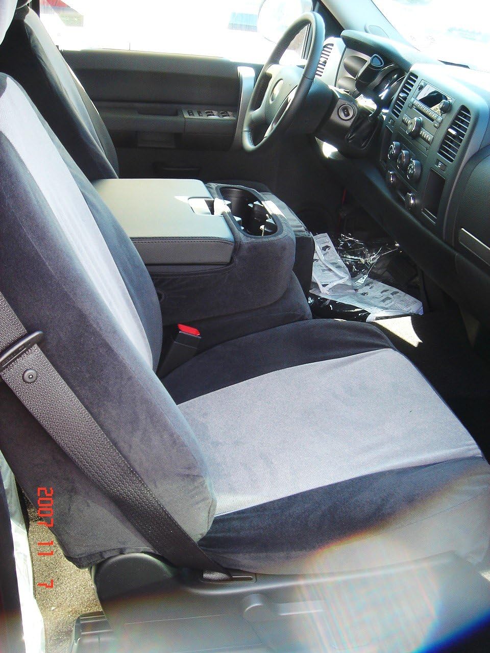 Durafit Seat Covers C1127-V1/V7 - Chevy Truck/Pickup Silverado, Avalanche and GMC Sierra LT 40/20/40 Custom Black/Gray Automotive Velor Seat Covers.