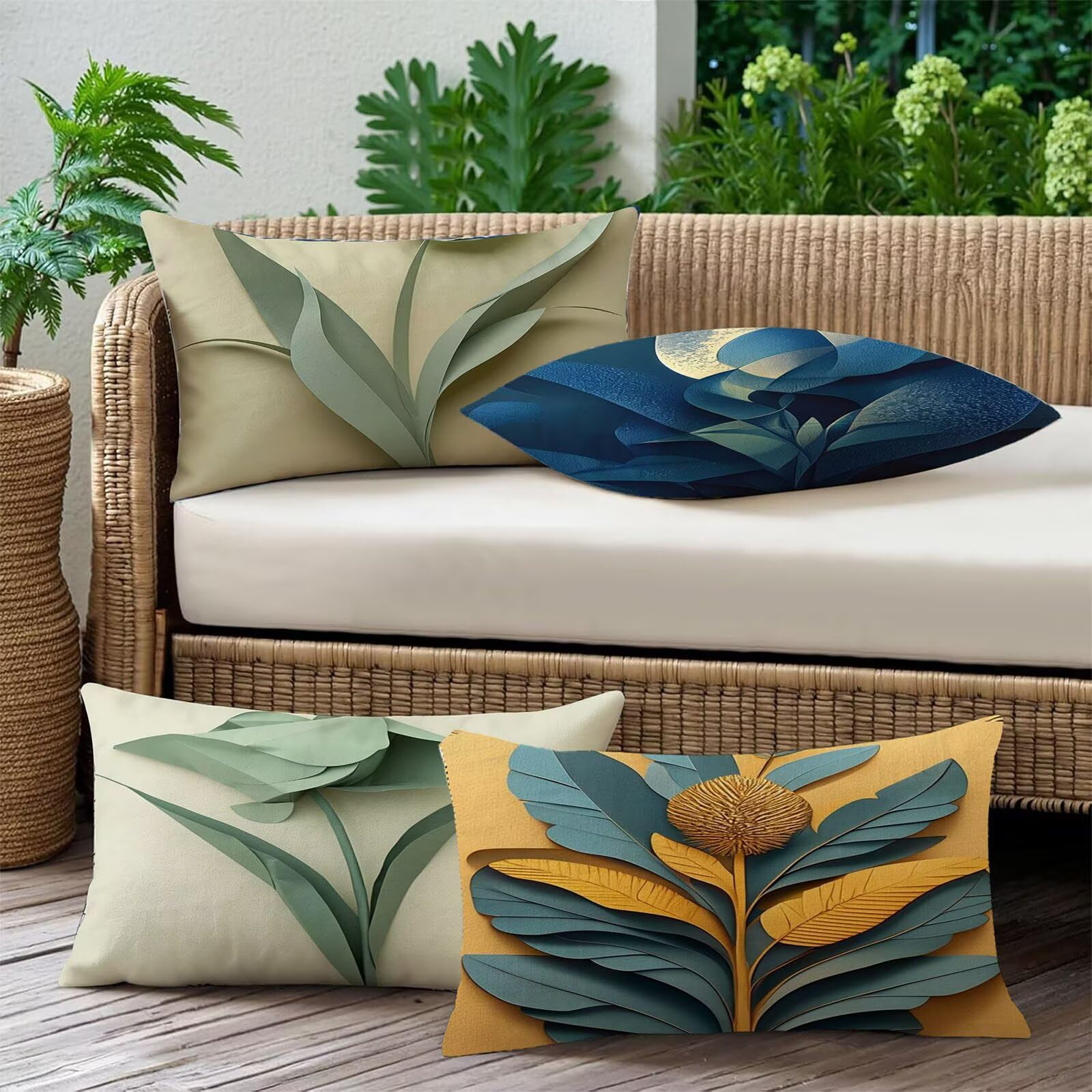 Generisch Outdoor Kissen Wetterfest 50x90cm Beige Dekokissen Kissenbezüge Blume Kissenhülle Sommer Sofakissen für Wohnzimmer Schlafzimmer Garten Dekorative 4er Set. R-1311