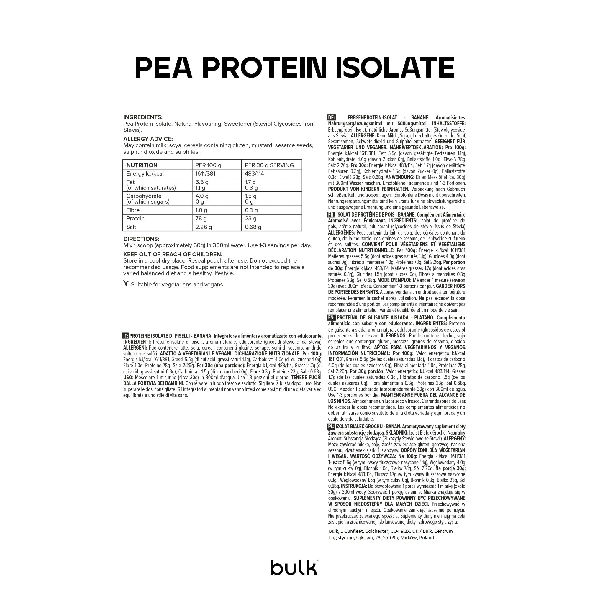 Bulk Isolat de Protéine de Pois, Protéine Vegan en Poudre, Banane, 2,5 kg