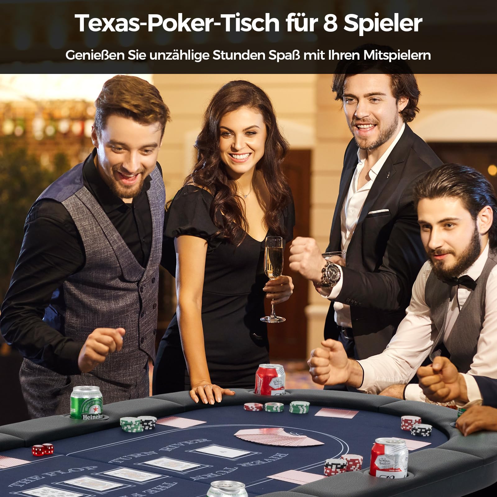 COSTWAY Pokertisch klappbar für 8 Spieler, Casino Spieltisch mit Getränkehaltern, Texas Hold'em (Blau)