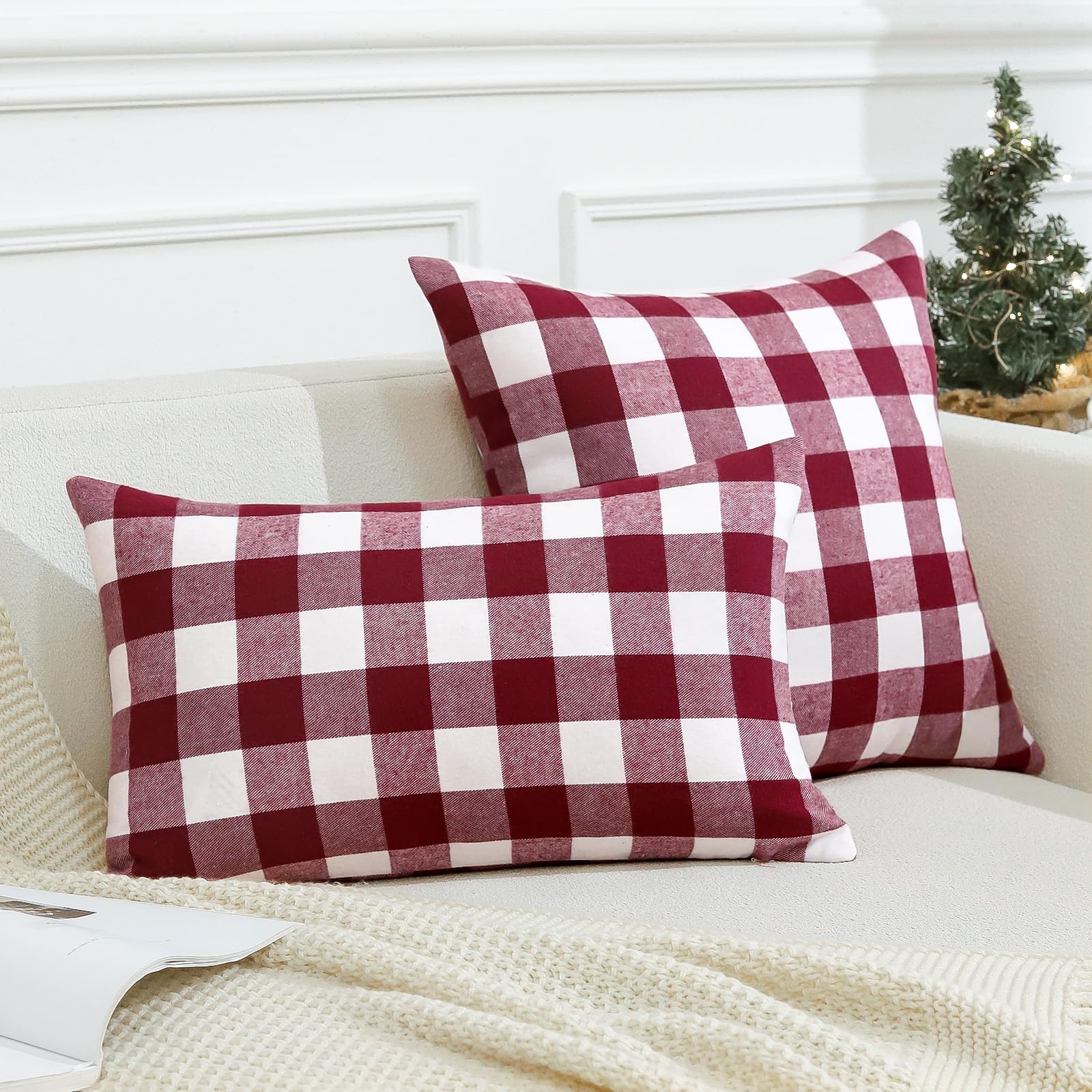 JOTOM Christmas Plaids Tartan Linen Throw Pillow Covers Buffalo Check Plaids Cushion Cover for Home Sofa Car Decorative Pillowcases Set of 2 30 x 50cm (Red and White) - Image 3