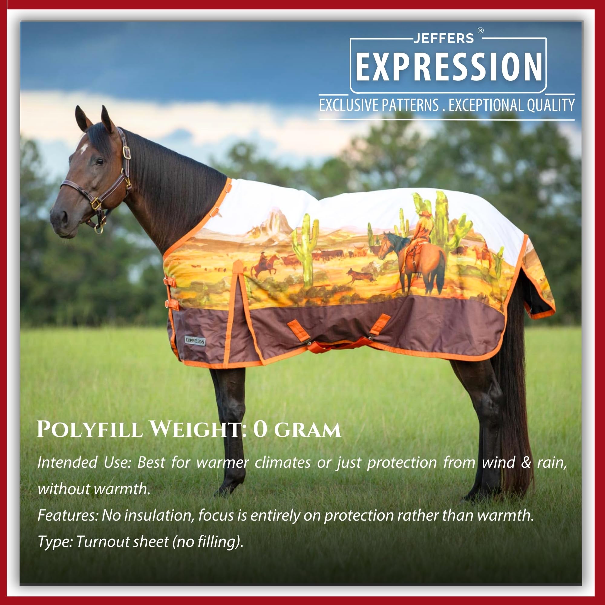 Jeffers Expression 1200 Denier Standard Neck Turnout Sheet, Cattle Drive, 72