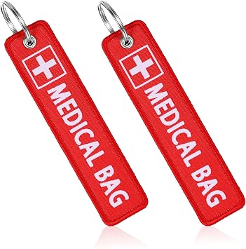 2 Pcs Medical Alert Bag Tags, Medical Equipment Luggage Tag Double-Sided Travel Tag, Red Key Identification Tags Medicals Id Accessories for Luggage Purse Backpacks