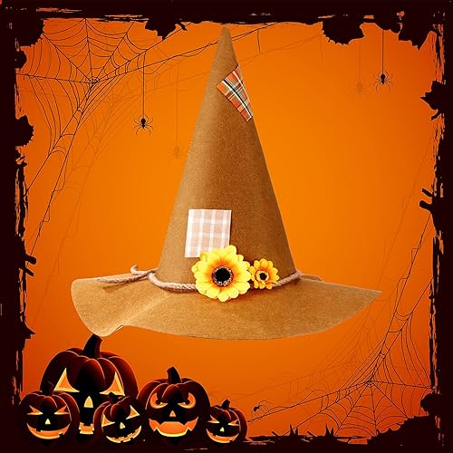Miniatura 7 de Zhanmai Sombrero de espantapájaros de fieltro de espantapájaros, accesorio de disfraz de espantapájaros, accesorio para disfraz de Halloween, fiesta