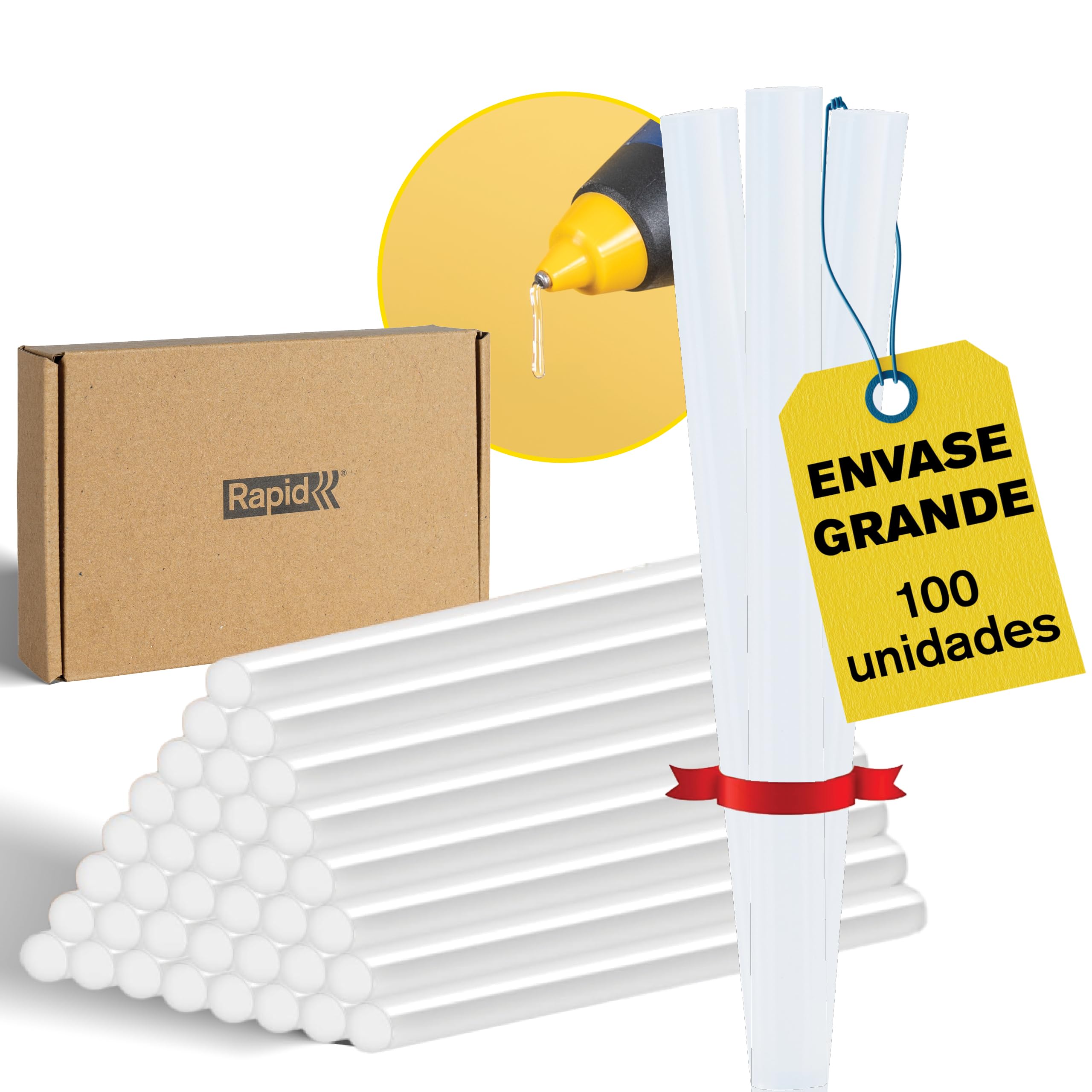 RAPID Barras de Cola Termofusible 7mm – Ø7 x 100mm, Barras de Silicona Transparente para Manualidades y Reparaciones, 100 uds, Sin Disolventes, Alta Concentración de Resina,Pistola de Cola No Incluida