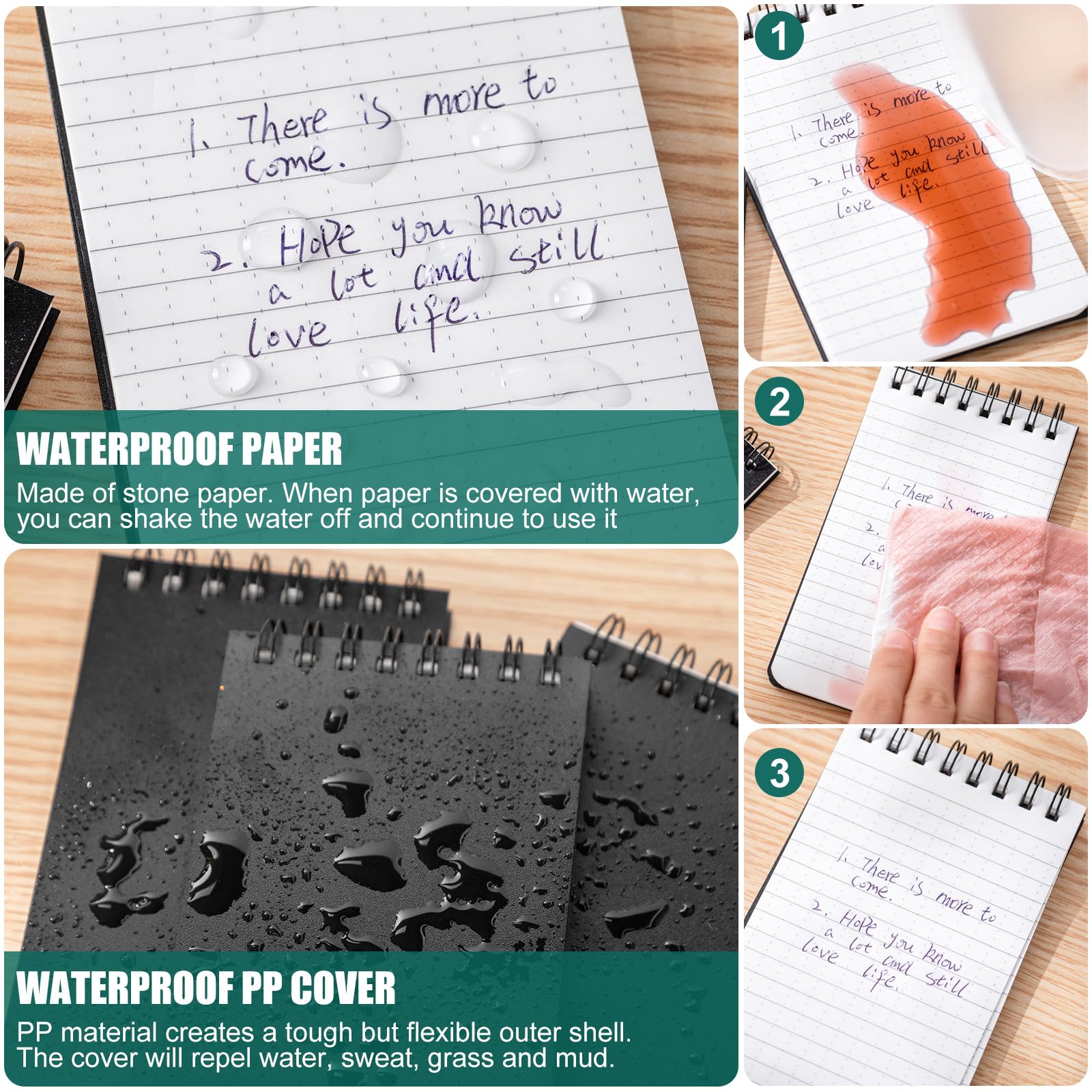 Qilery 12 cuadernos de papel cuadriculado impermeables de 3 x 5 pulgadas, para todo tipo de clima, bloc de notas de policía, cuaderno en espiral, bloc de notas de cuadrícula para oficina (negro)
