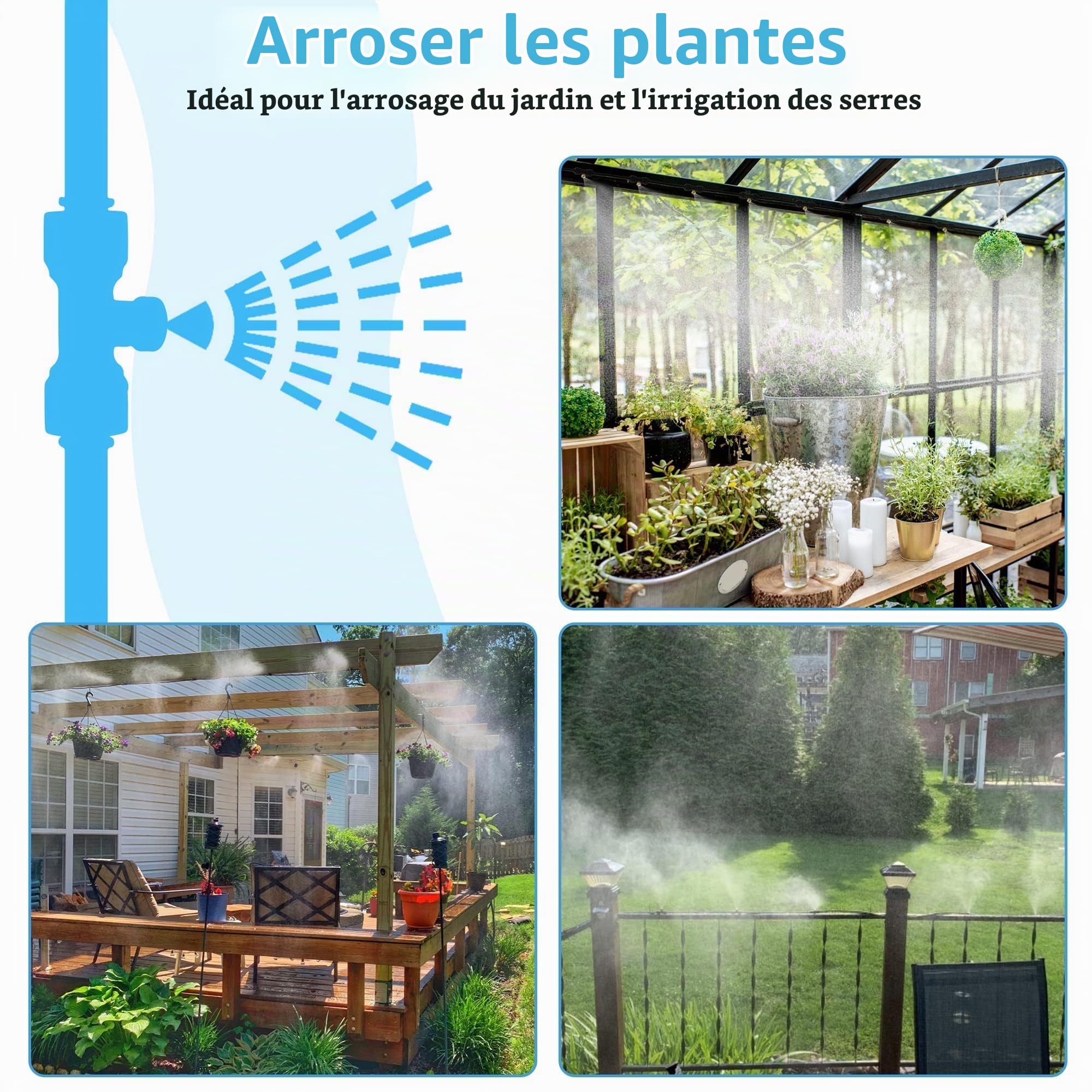 Brumisateur Terrasse, Nébuliseur pour Extérieur, pour Terrasses, Tonnelles, Parasols, Cours, Jardins et Serres (25m)